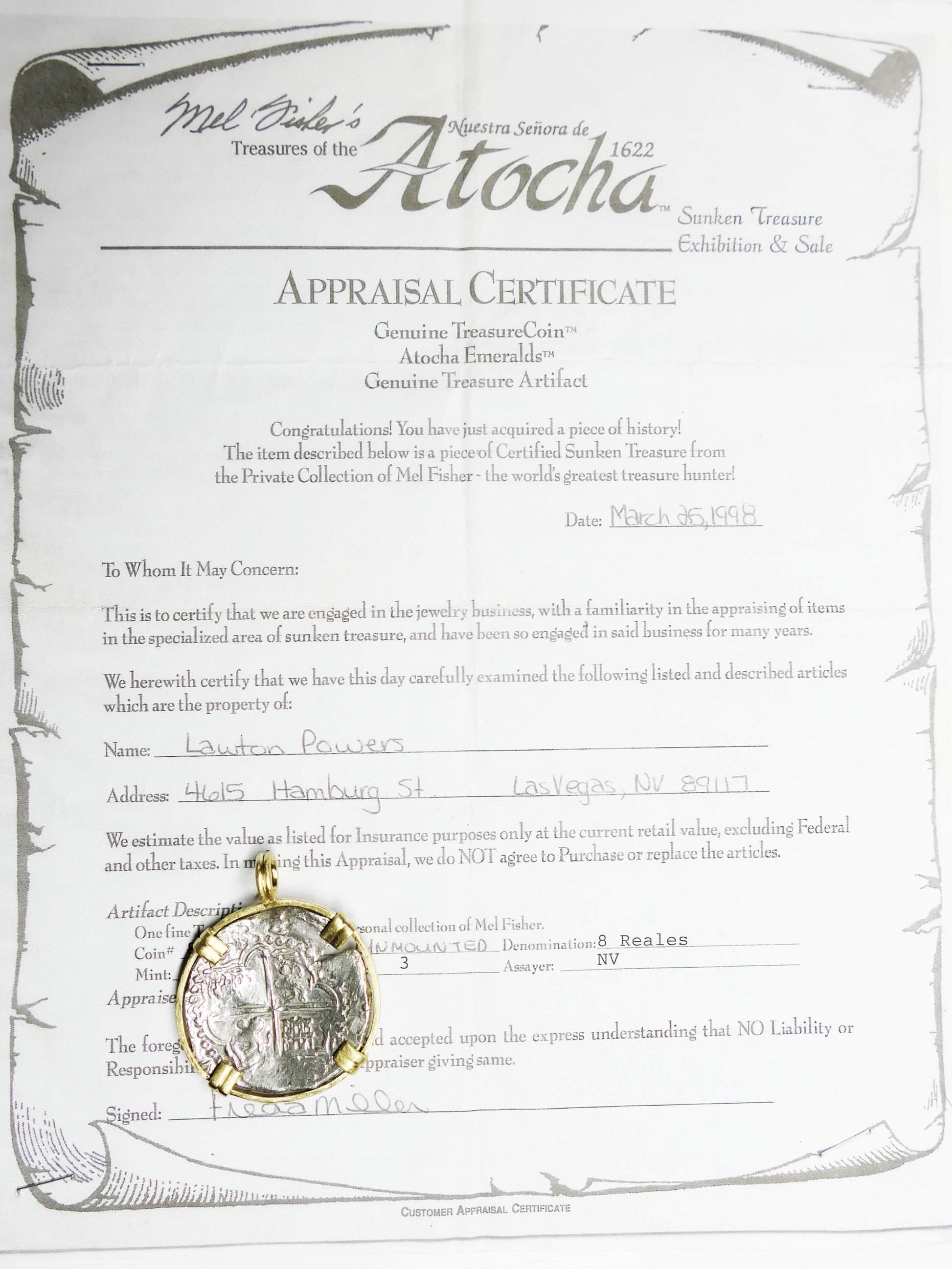 real Atocha coin pendant