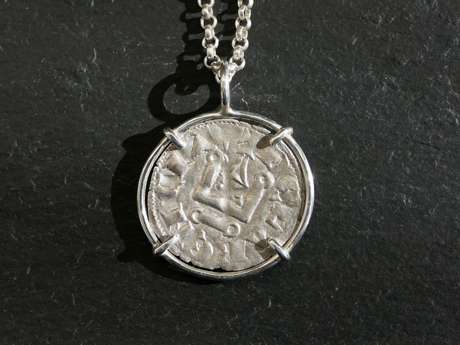silver Crusader coin pendant