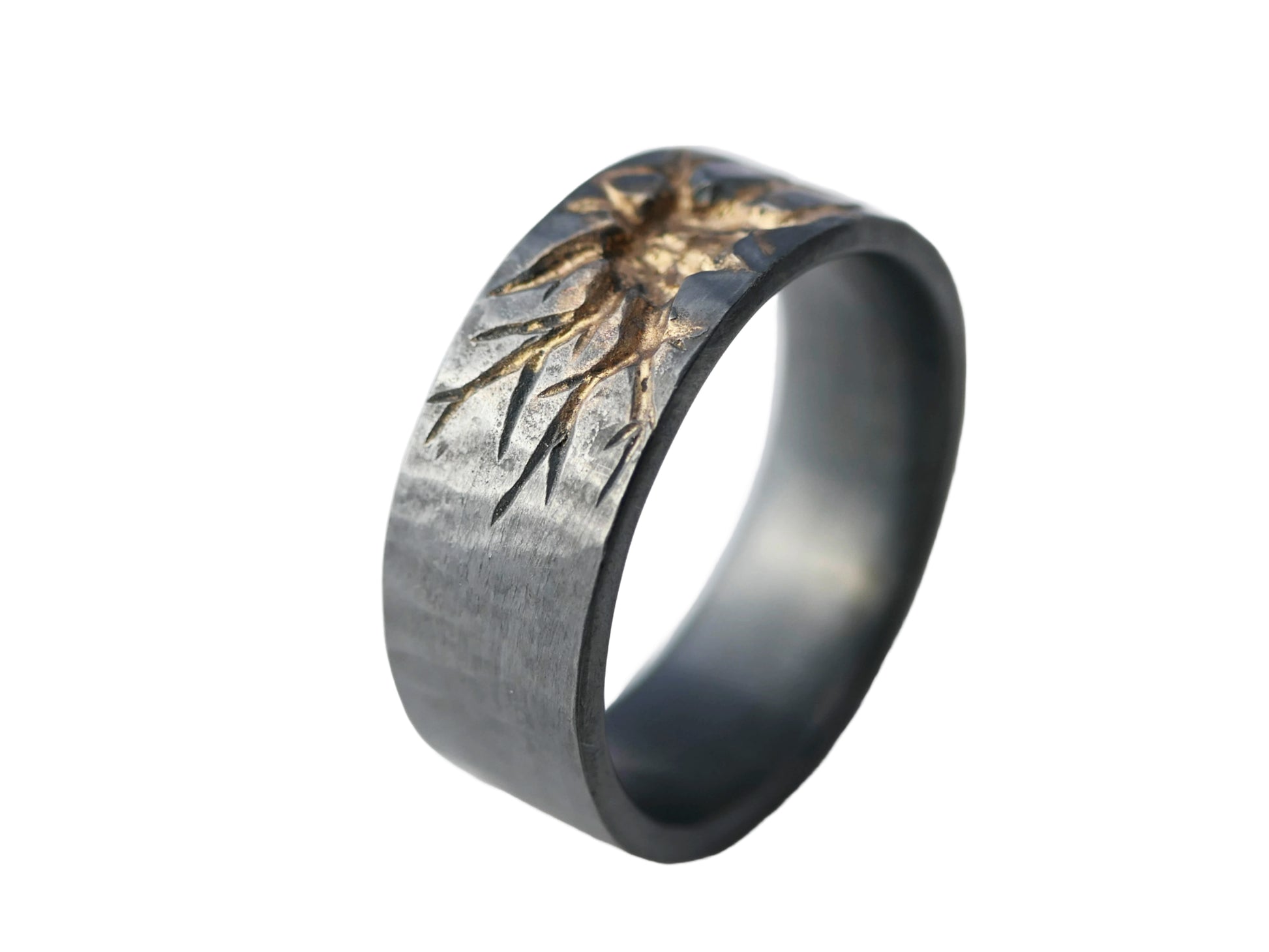 unique carved wedding band brain cell ring