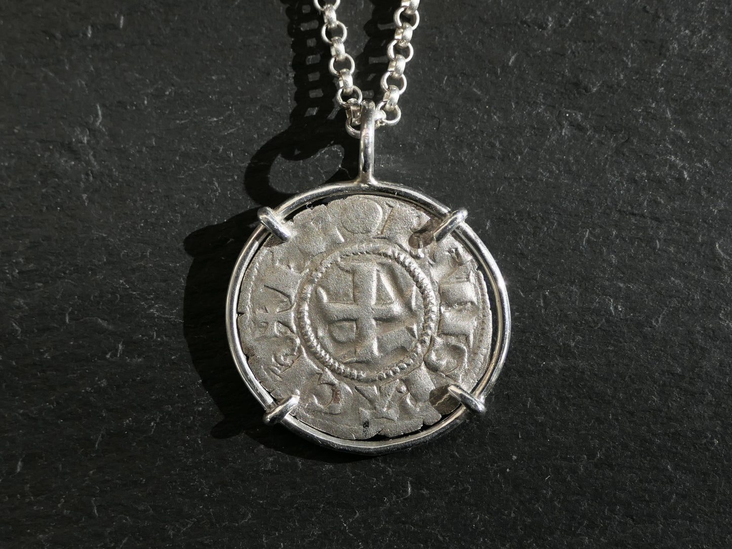 authentic silver Crusader coin necklace with Knights Templar design