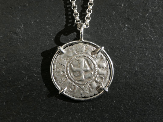 authentic silver Crusader coin necklace with Knights Templar design