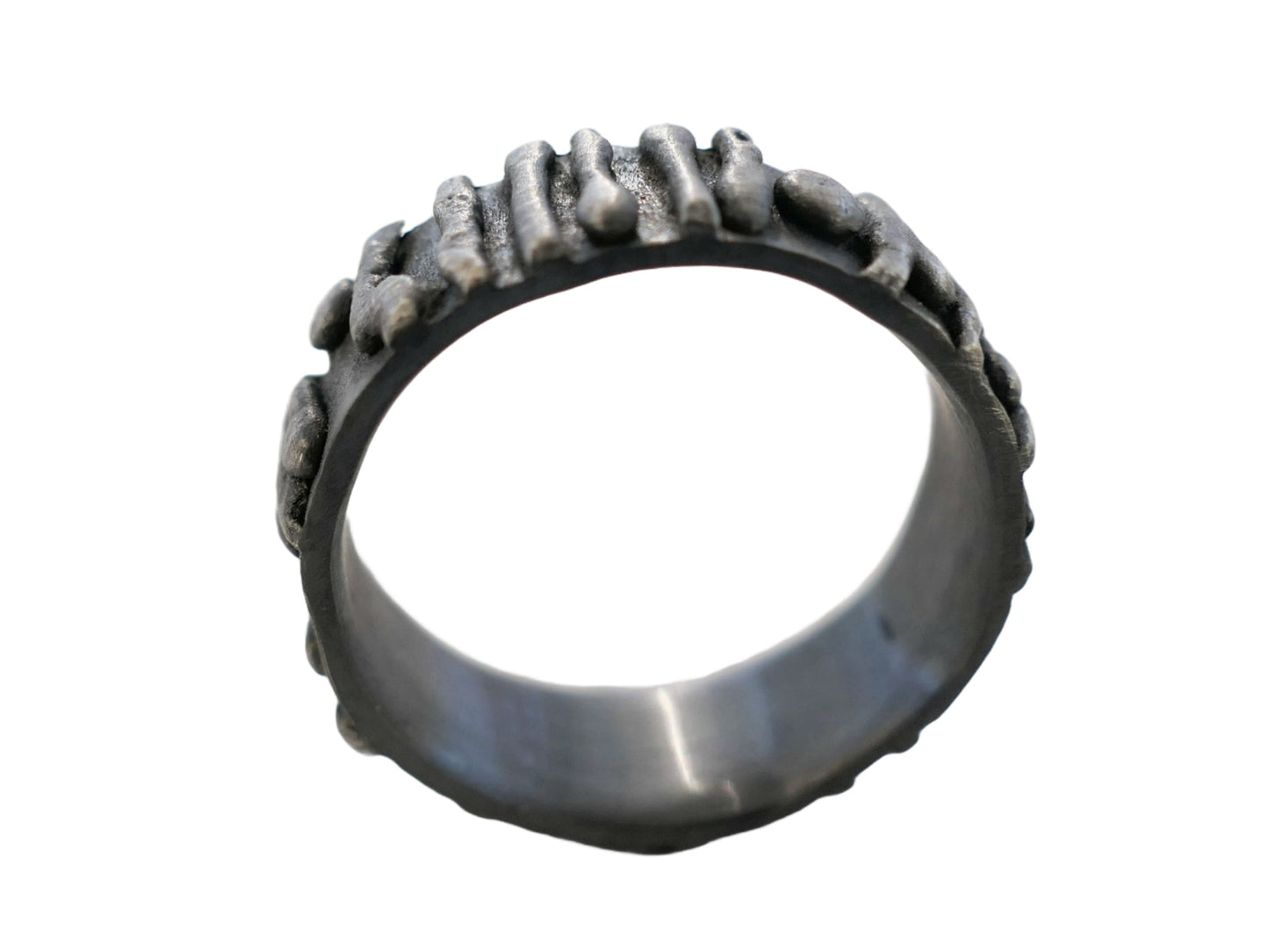 3d bark ring dark silver