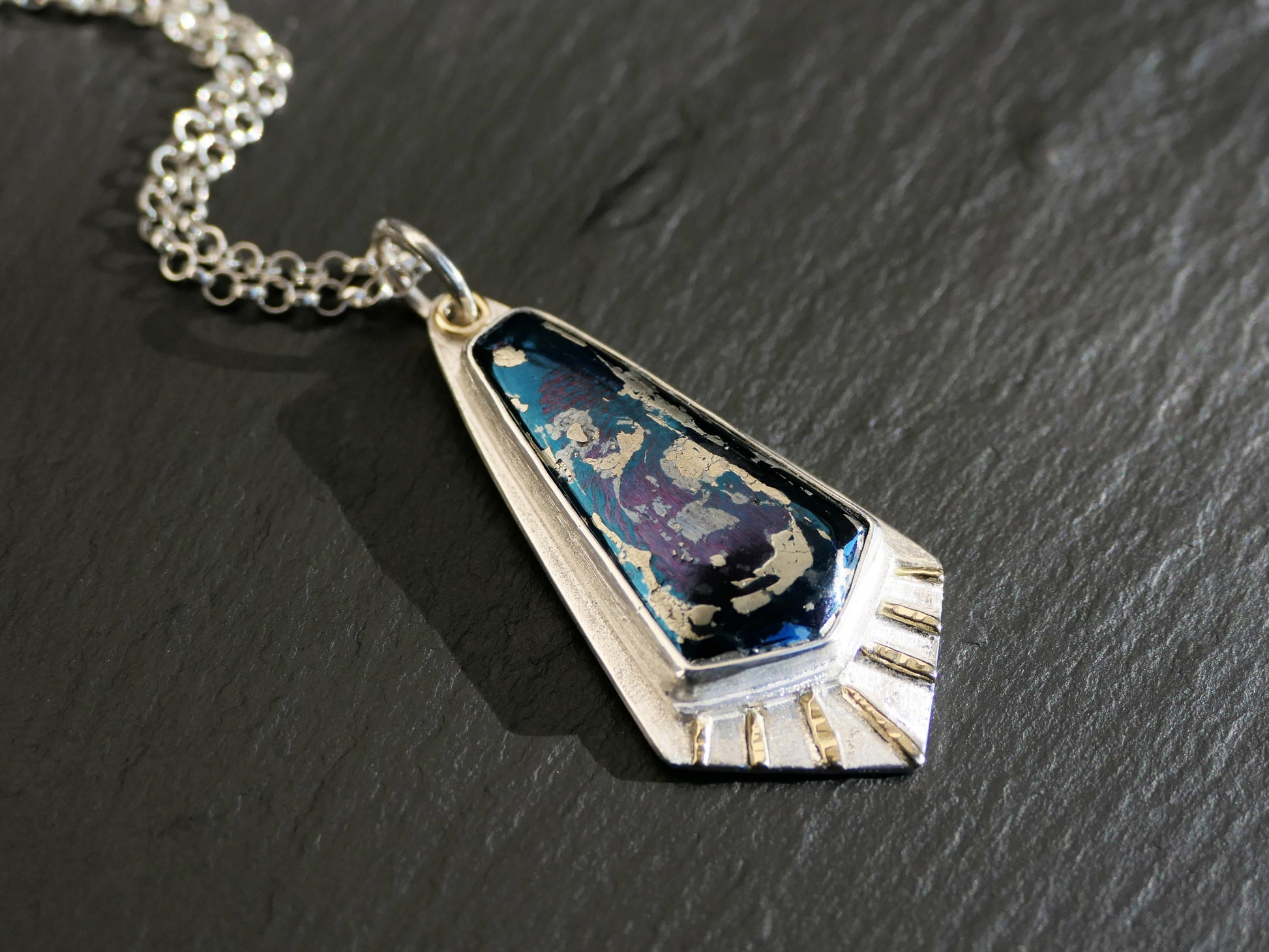 minimalist covellite necklace