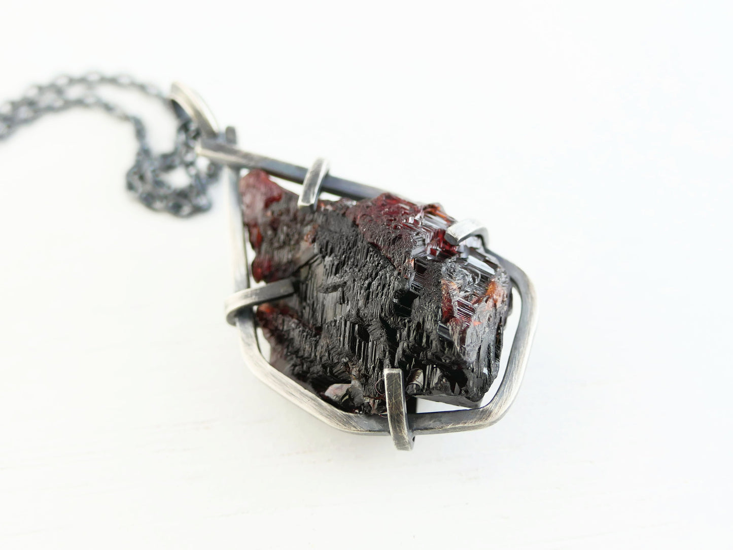 Large Etched Garnet Crystal Pendant: Uncut Red Garnet Necklace for Men and Women
