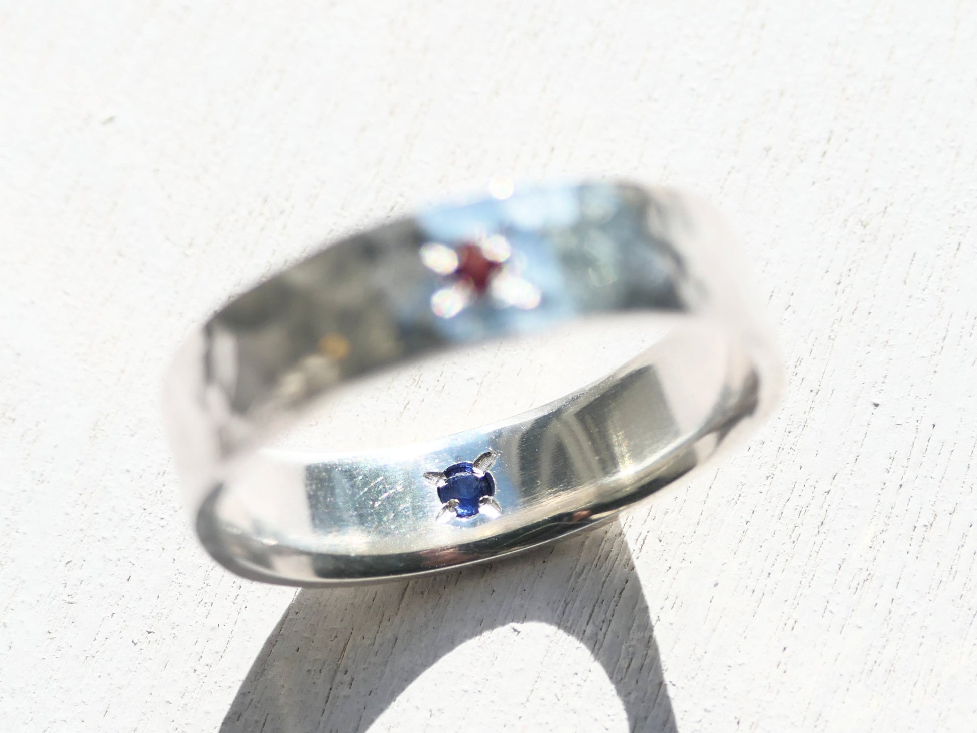 hammered hidden gemstone ring