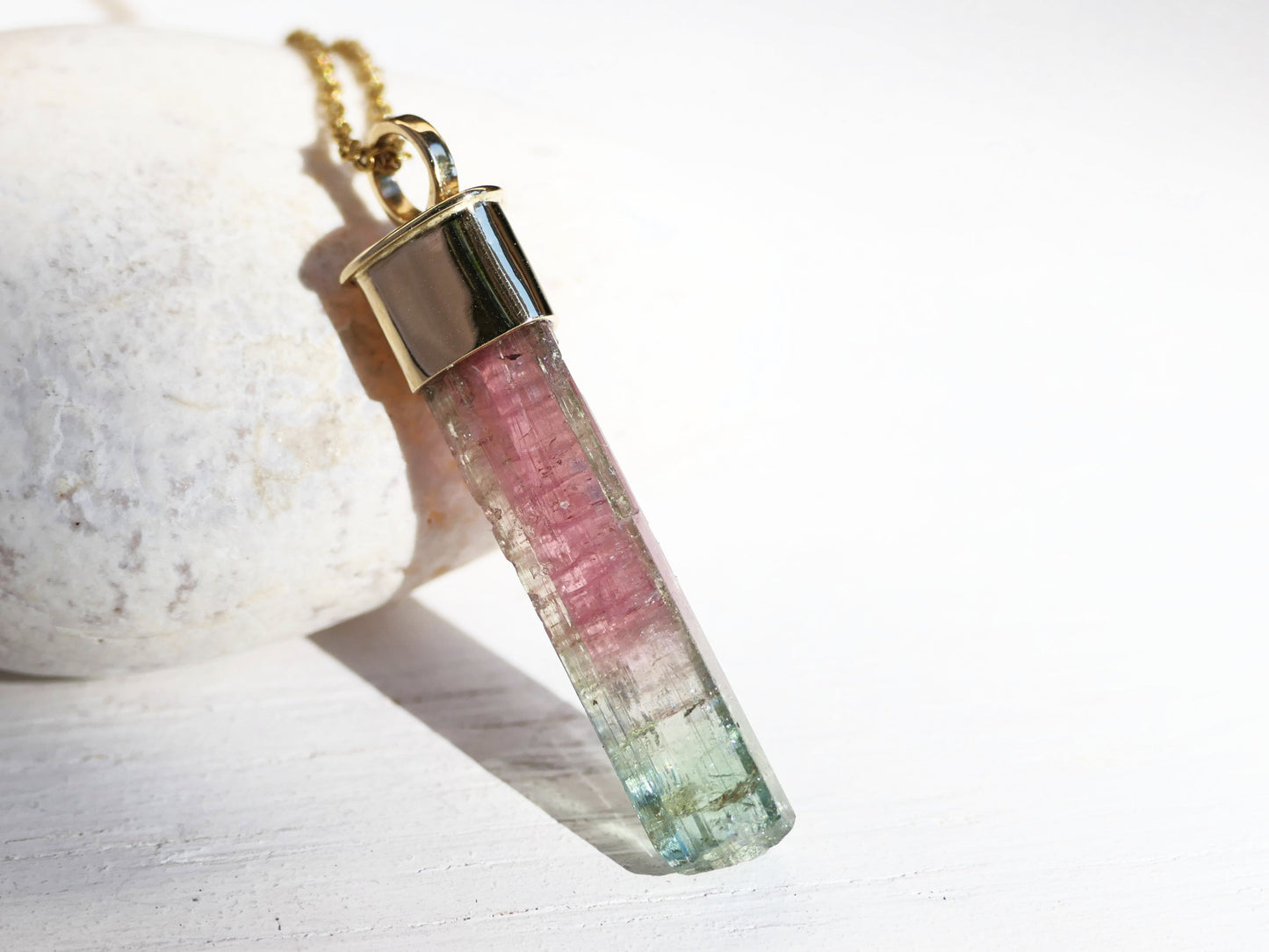 14k gold watermelon tourmaline pendant