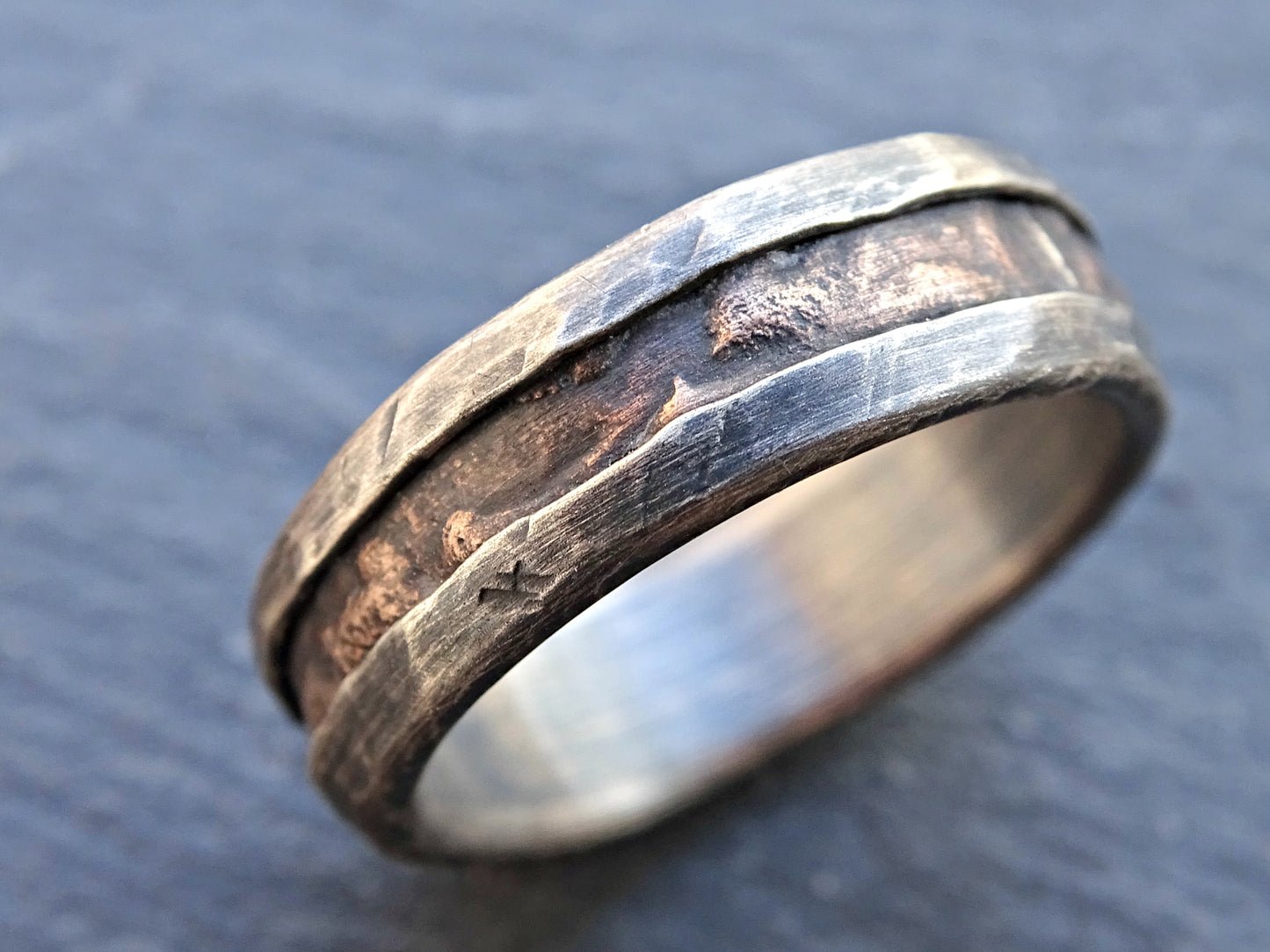unique men's ring, bronze silver ring