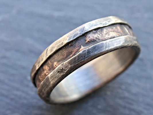 unique men's ring, bronze silver ring