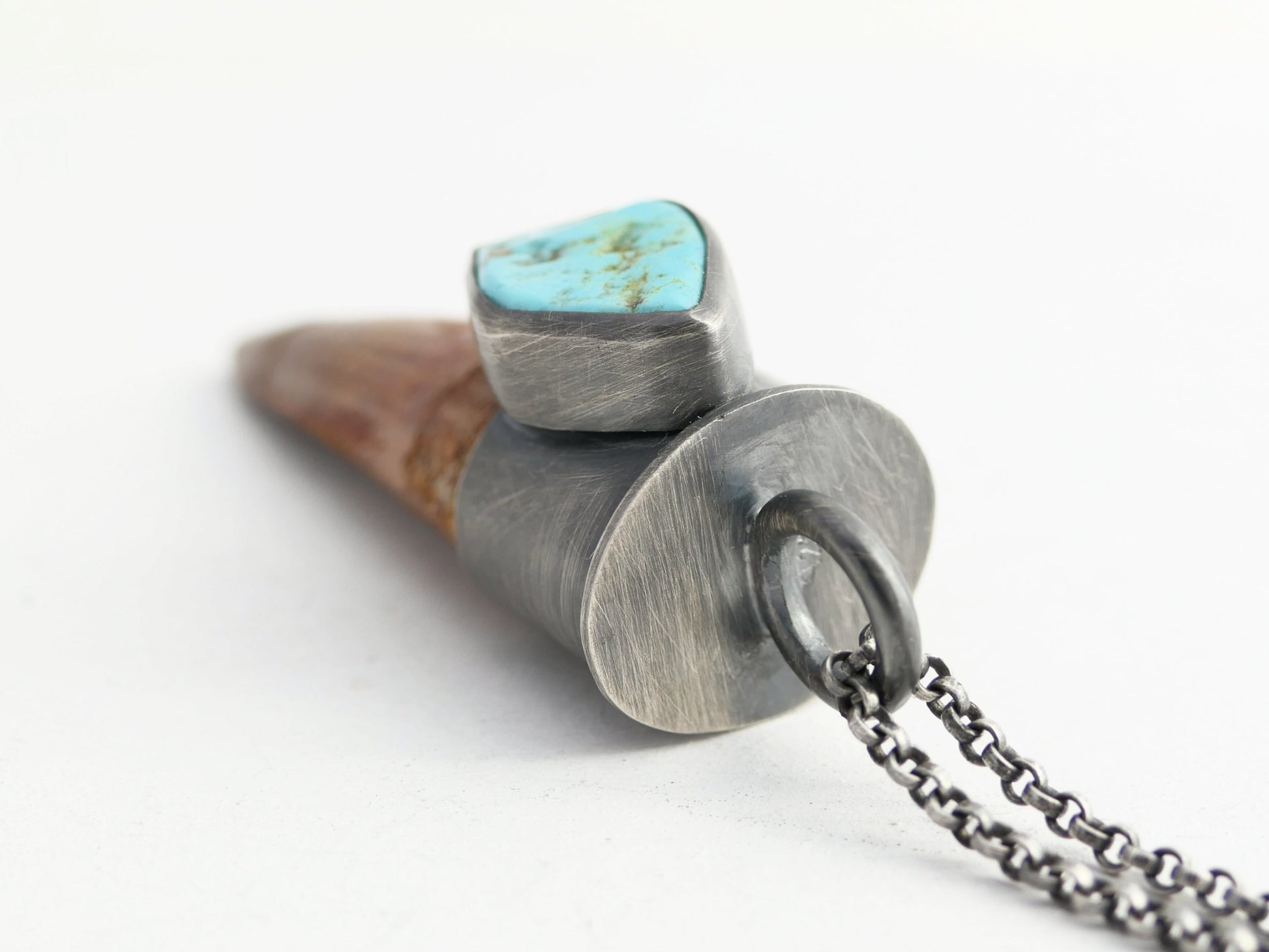 unique Spinosaurus tooth pendant with turquoise
