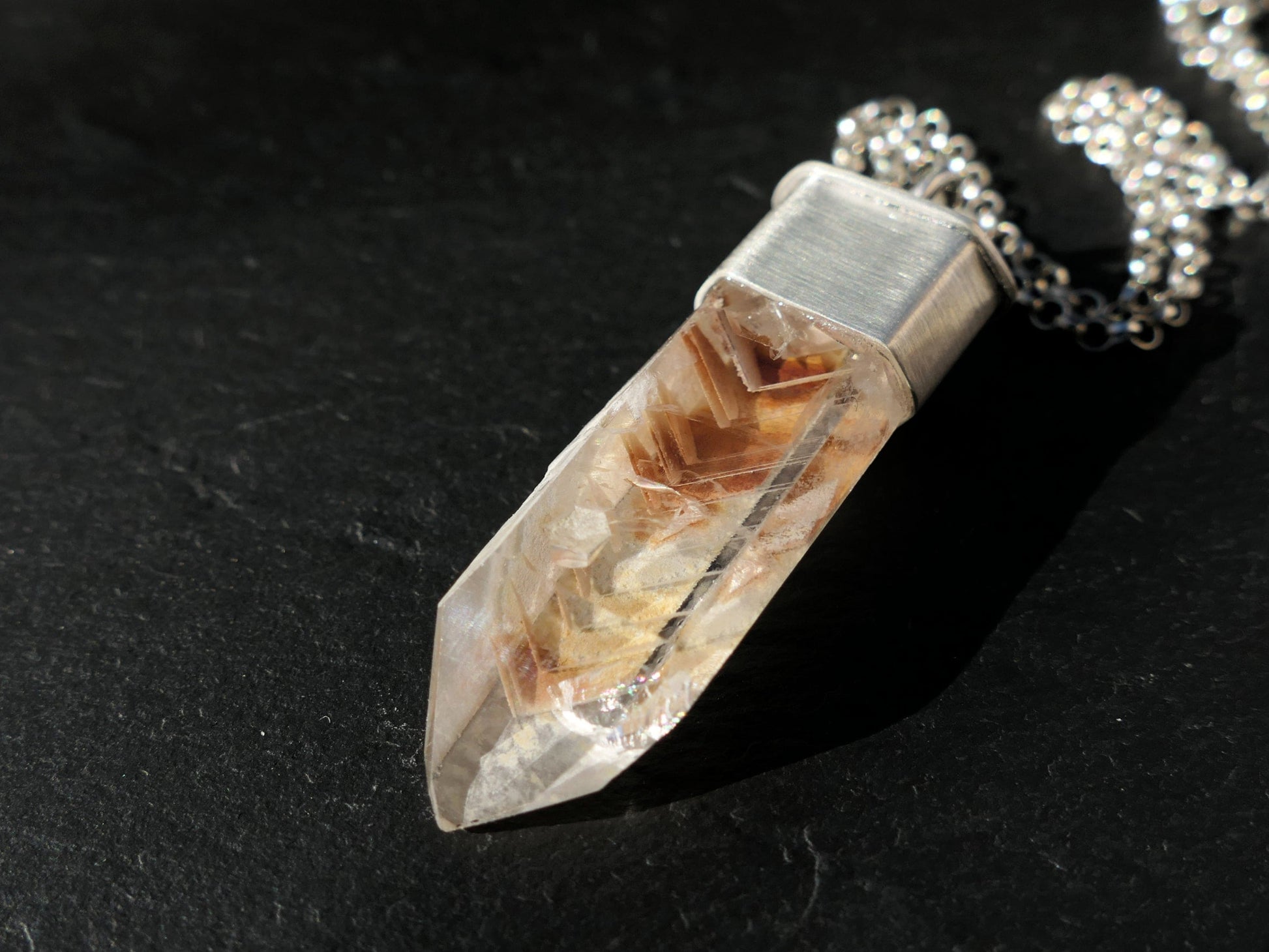 phantom quartz crystal necklace with sterling silver setting