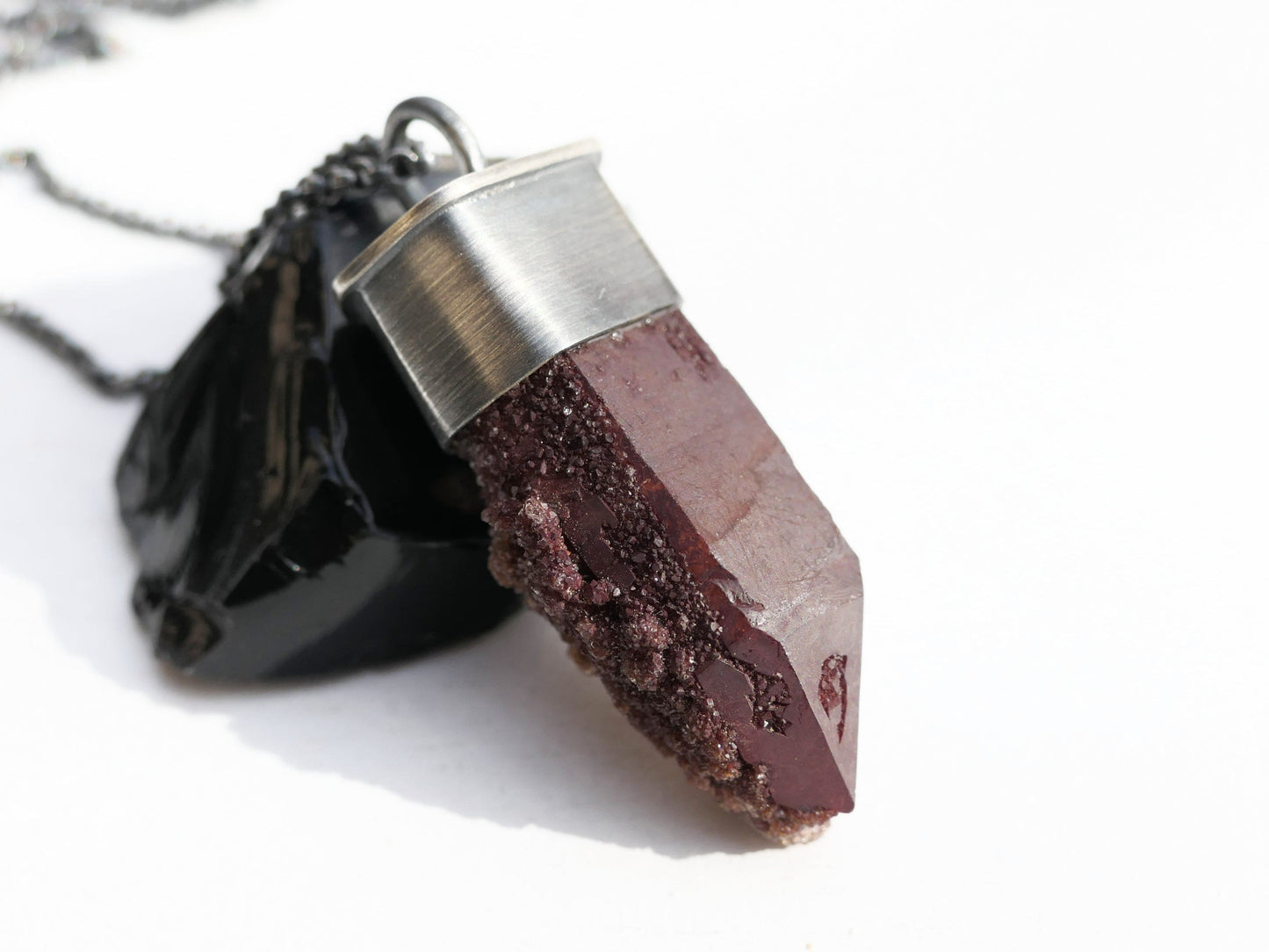 uncut hematite quartz necklace for women