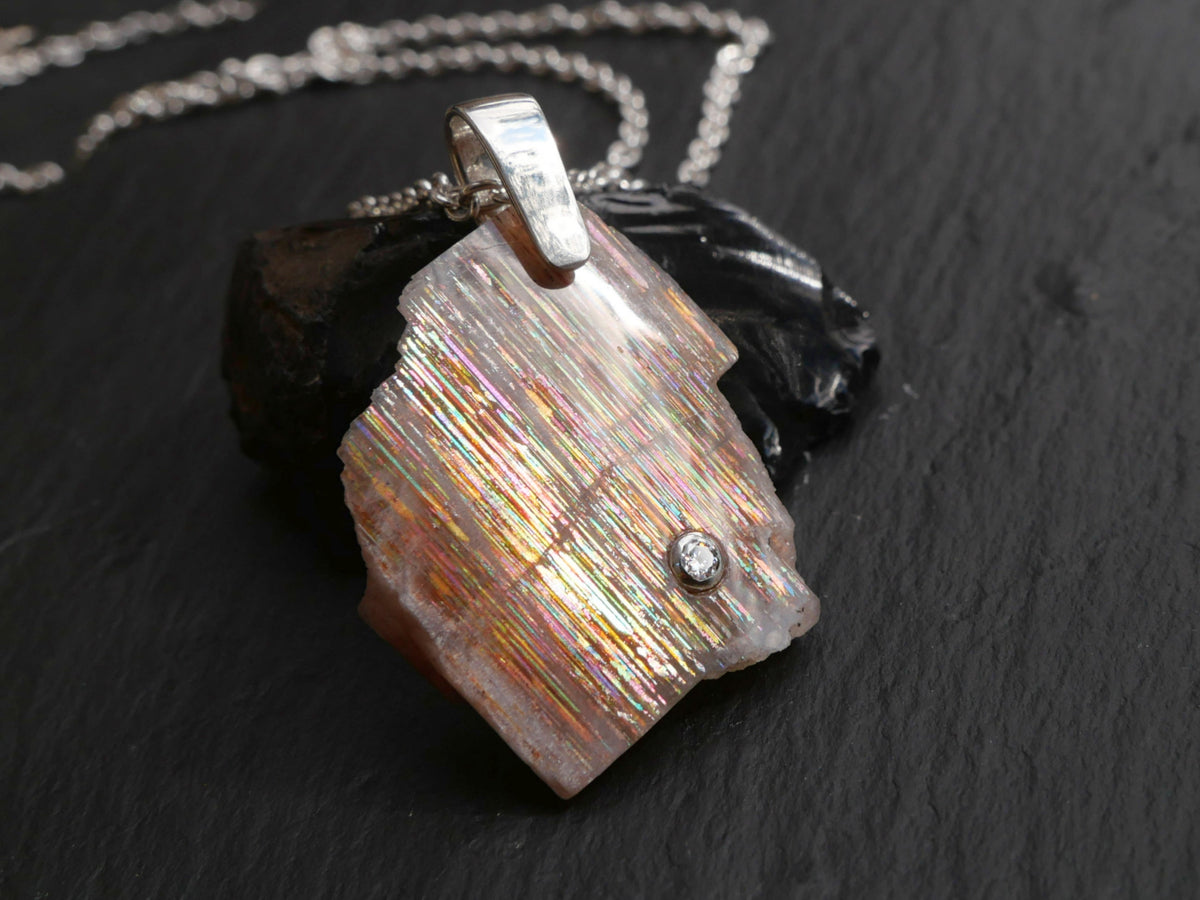 Meteor Shower Sunstone necklace with diamond accent