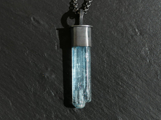 aquamarine crystal pendant black silver