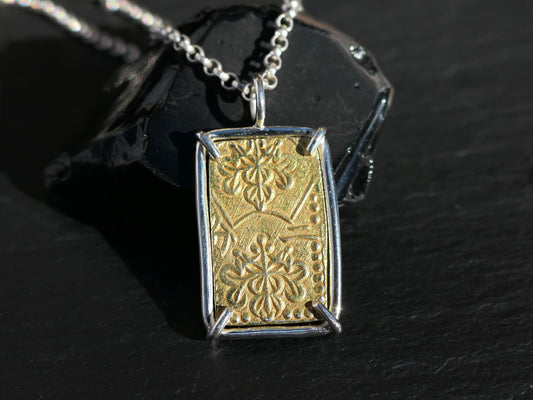 Japan Nibu-kin gold coin necklace with sterling silver setting from Meiji period.