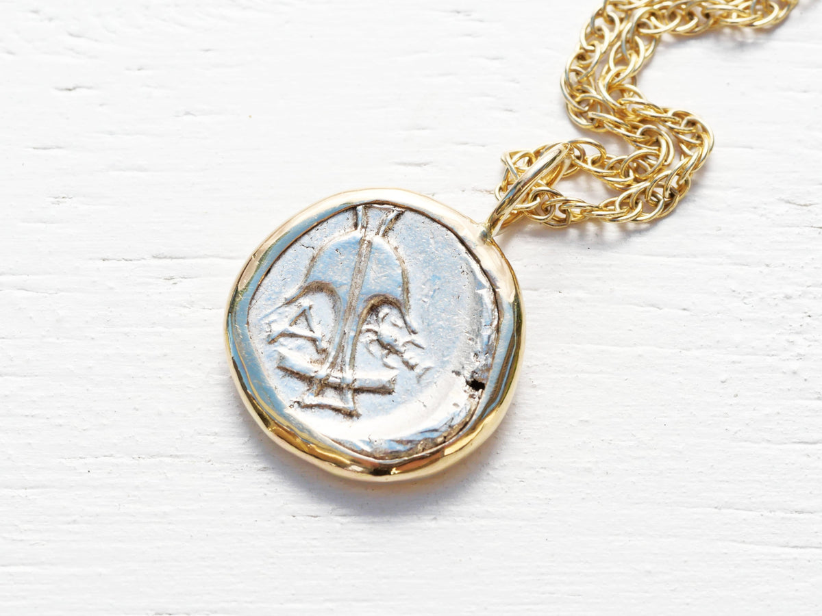 Ancient Gorgon Medusa Coin Pendant 14K gold unique gift