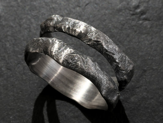 silver split shank ring with unique textured oxidized sterling silver design handcrafted wedding band