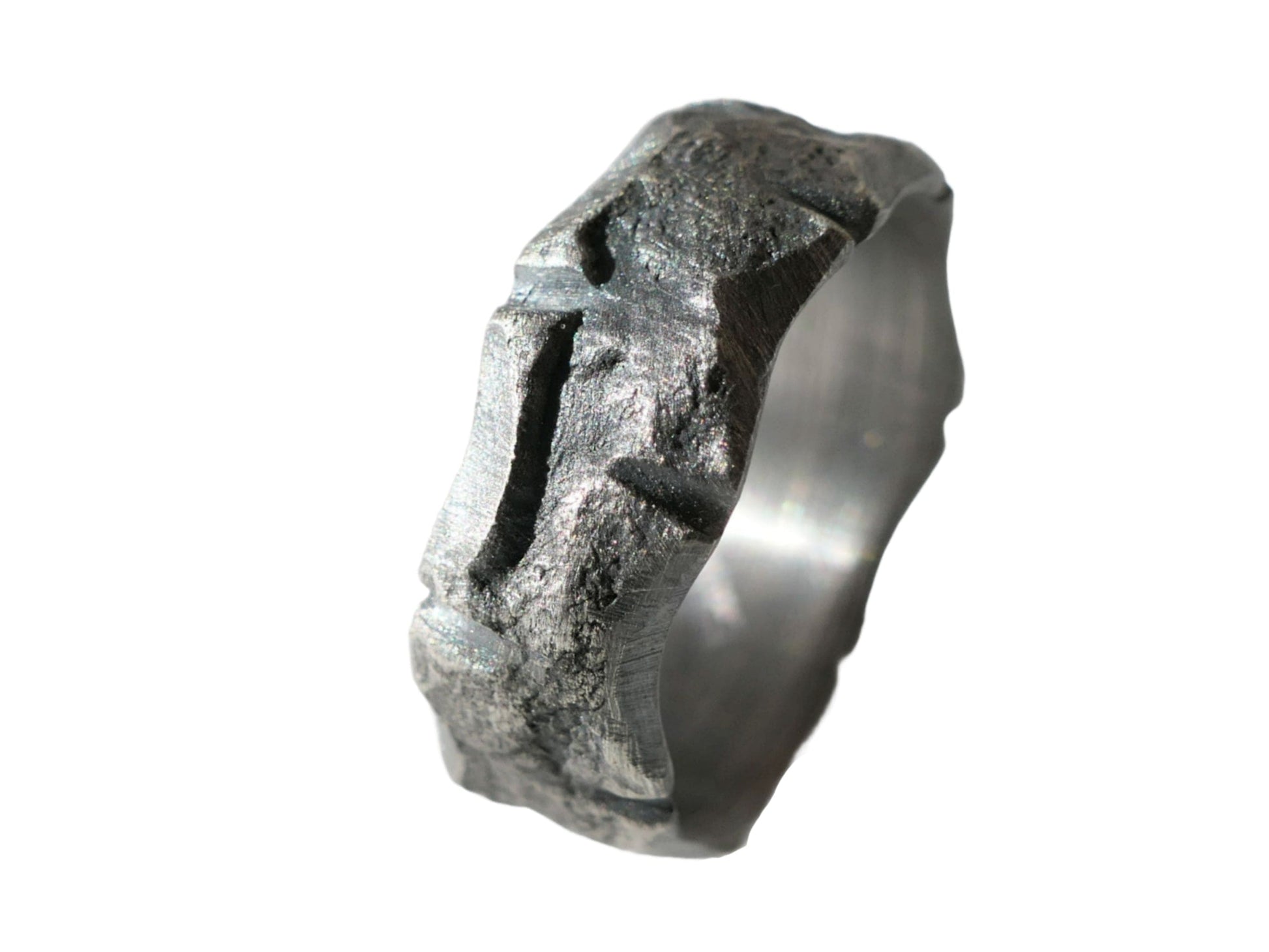 men's silver wedding band rustic ring