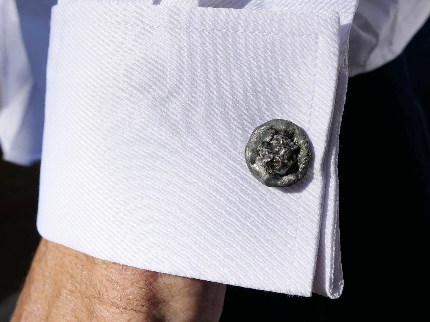 meteorite cufflinks dark silver