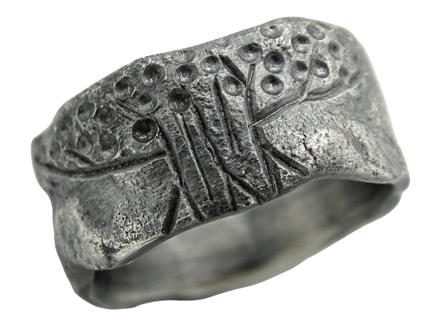 unique mens wedding band dark oxidized sterling silver hand engraved with tree of life design