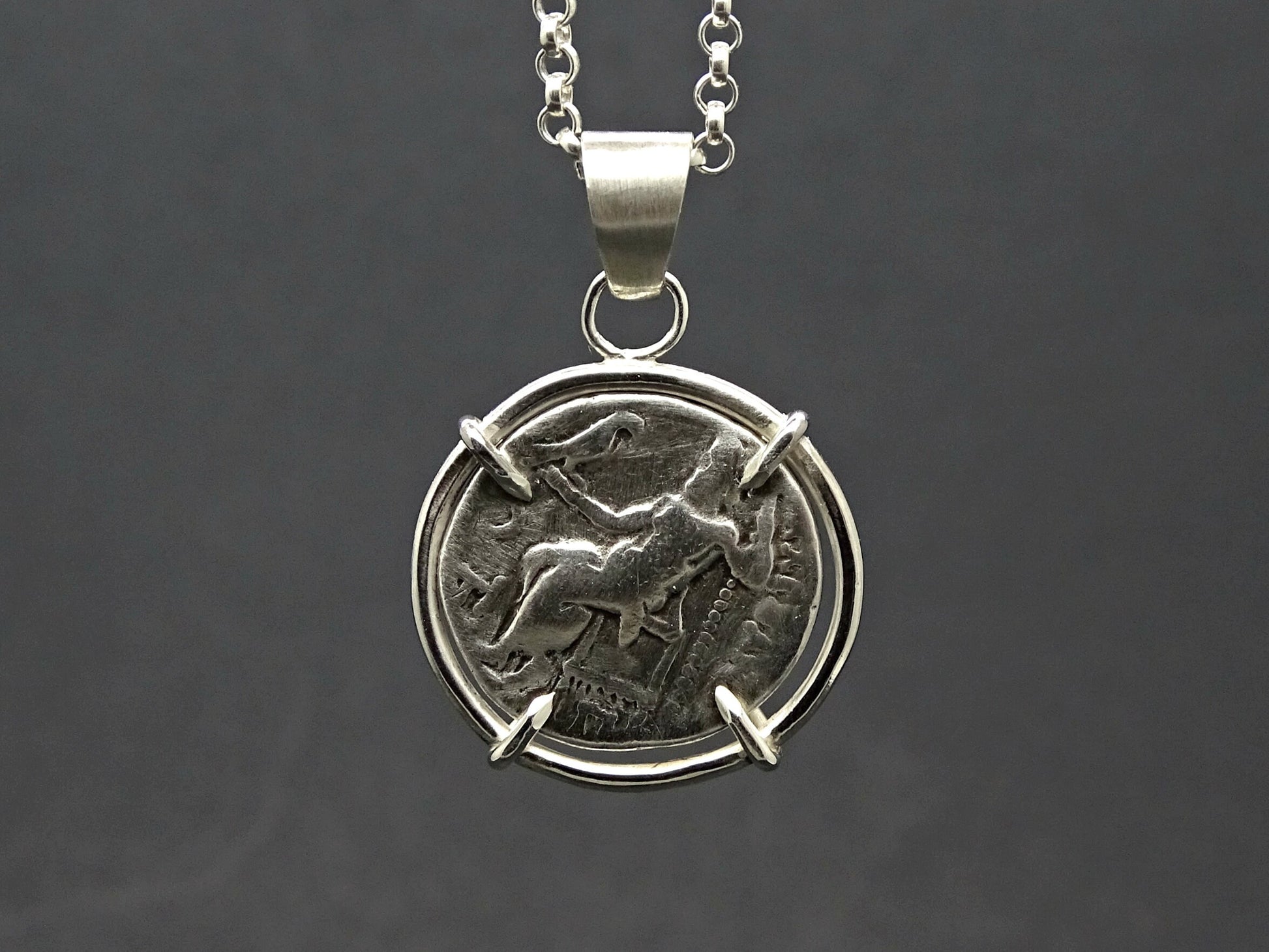 ancient Herakles coin necklace Zeus coin pendant, Alexander the Great coin pendant silver, real Greek coin pendant, unique mens gift - CrazyAss Jewelry Designs