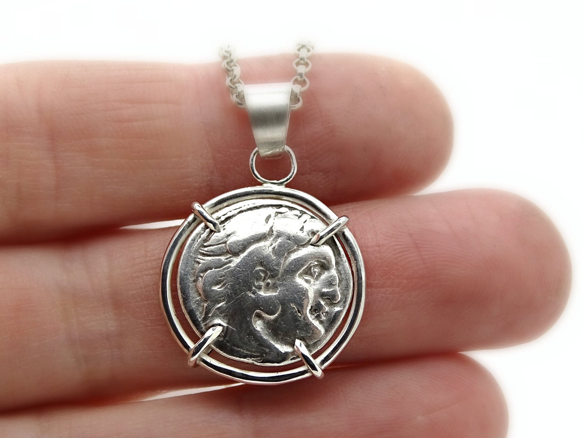 ancient Herakles coin necklace Zeus coin pendant, Alexander the Great coin pendant silver, real Greek coin pendant, unique mens gift - CrazyAss Jewelry Designs