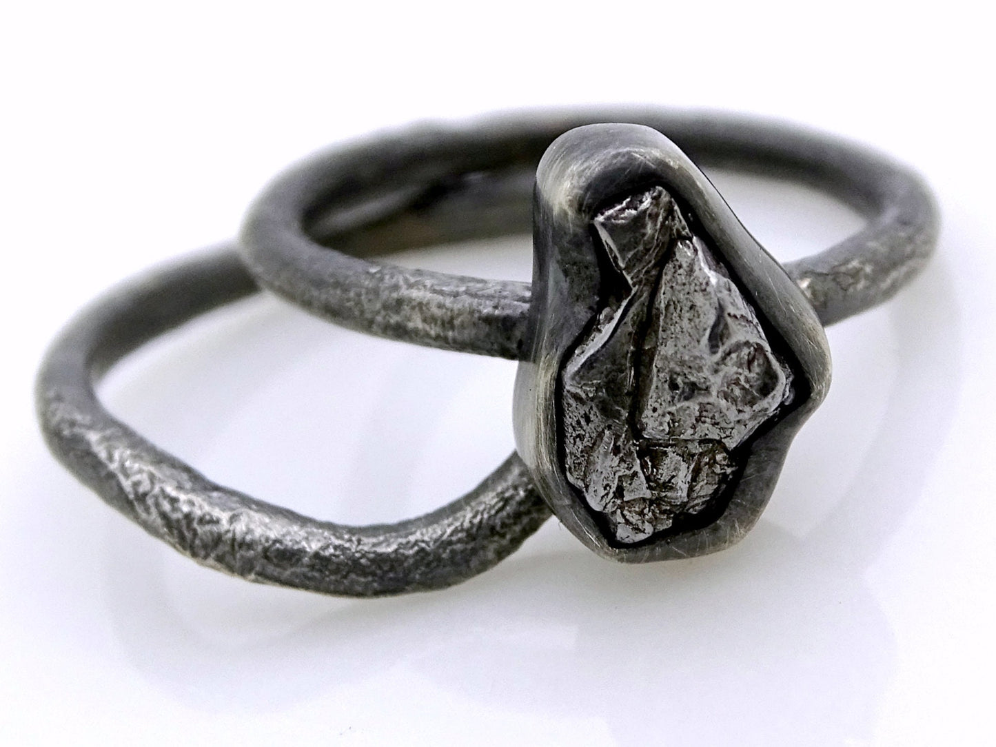 meteorite engagement ring set