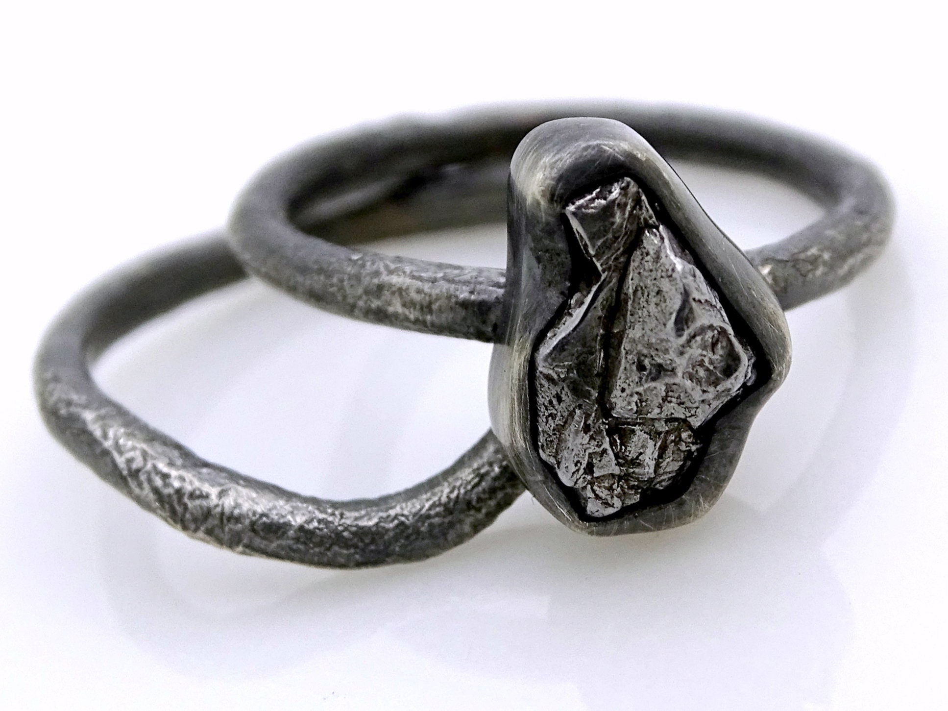 meteorite engagement ring set