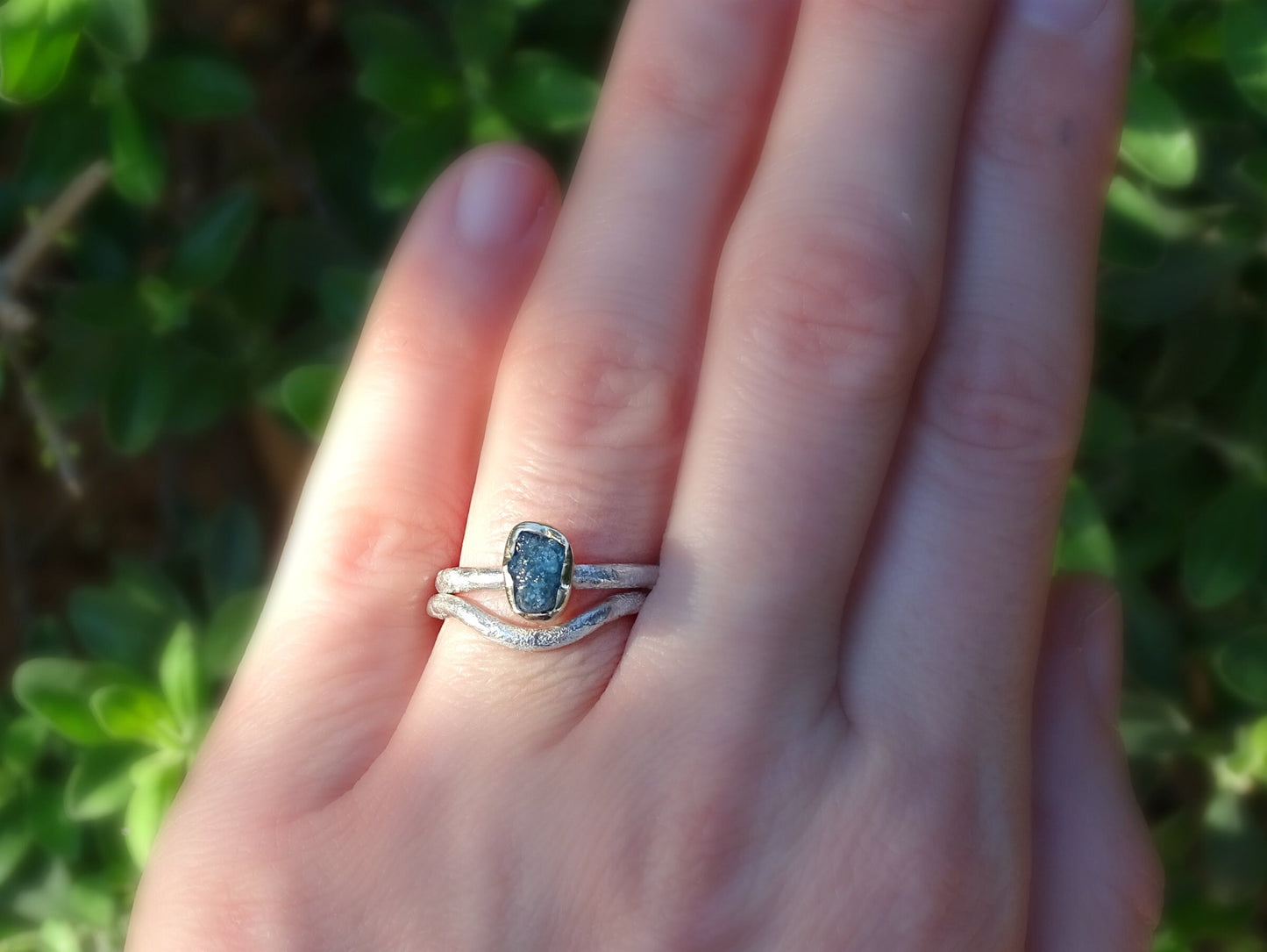 blue diamond ring gold silver ring, unique engagement ring diamond engagement ring, raw diamond ring stacking ring anniversary gift for her - CrazyAss Jewelry Designs