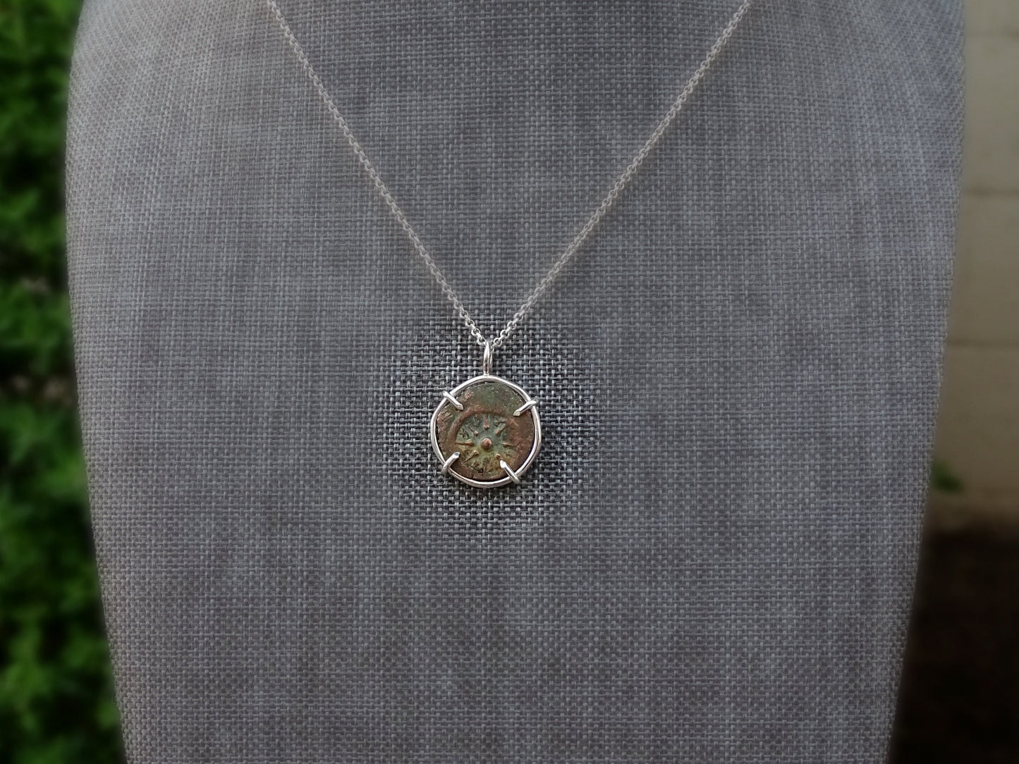 real widows mite coin pendant set in silver, small bronze coin pendant, biblical coin pendant, Judaea coin silver necklace gift for women - CrazyAss Jewelry Designs