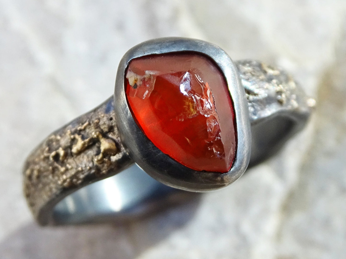 raw fire opal ring