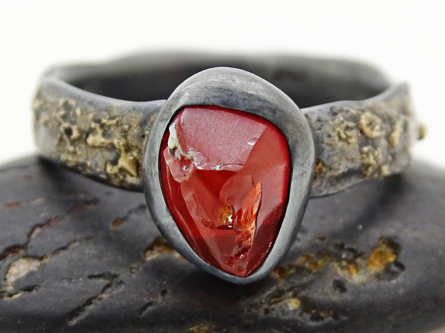 raw fire opal ring