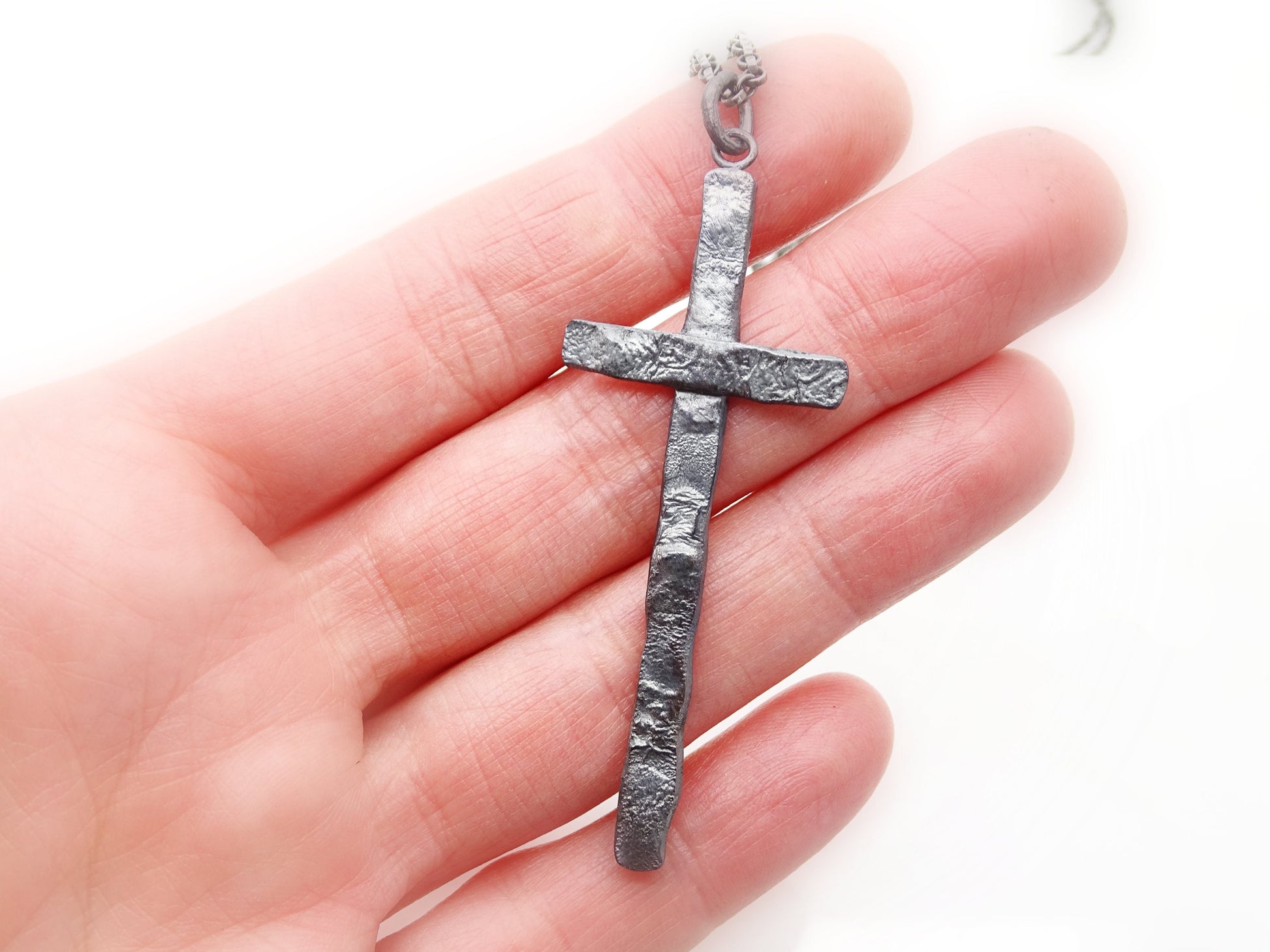 mens cross necklace black silver cross, cross pendant, viking cross for men, rustic cross pendant, molten cross pendant gift for him - CrazyAss Jewelry Designs