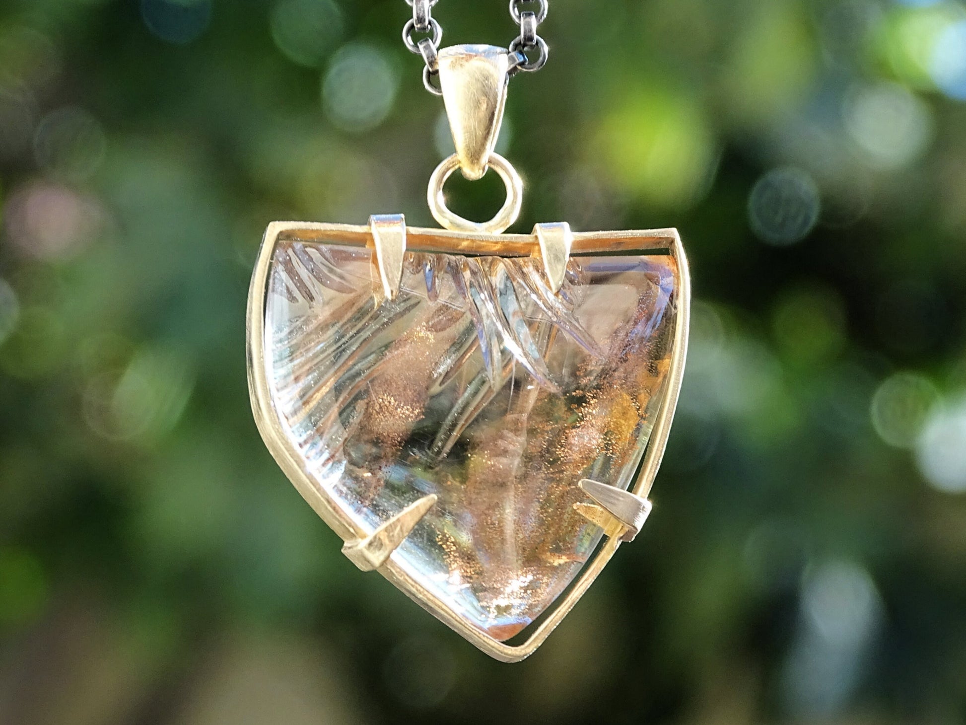 unique sunstone pendant, Oregon sunstone necklace, carved sunstone pendant, bi-color sunstone with schiller, sunstone jewelry gift for women - CrazyAss Jewelry Designs