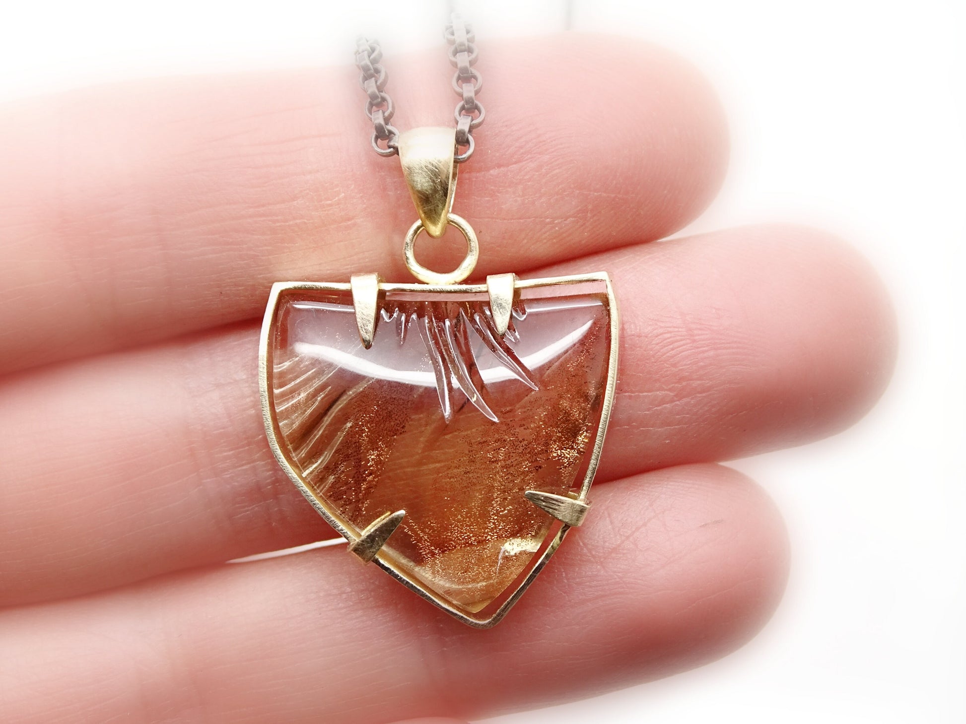 unique sunstone pendant, Oregon sunstone necklace, carved sunstone pendant, bi-color sunstone with schiller, sunstone jewelry gift for women - CrazyAss Jewelry Designs