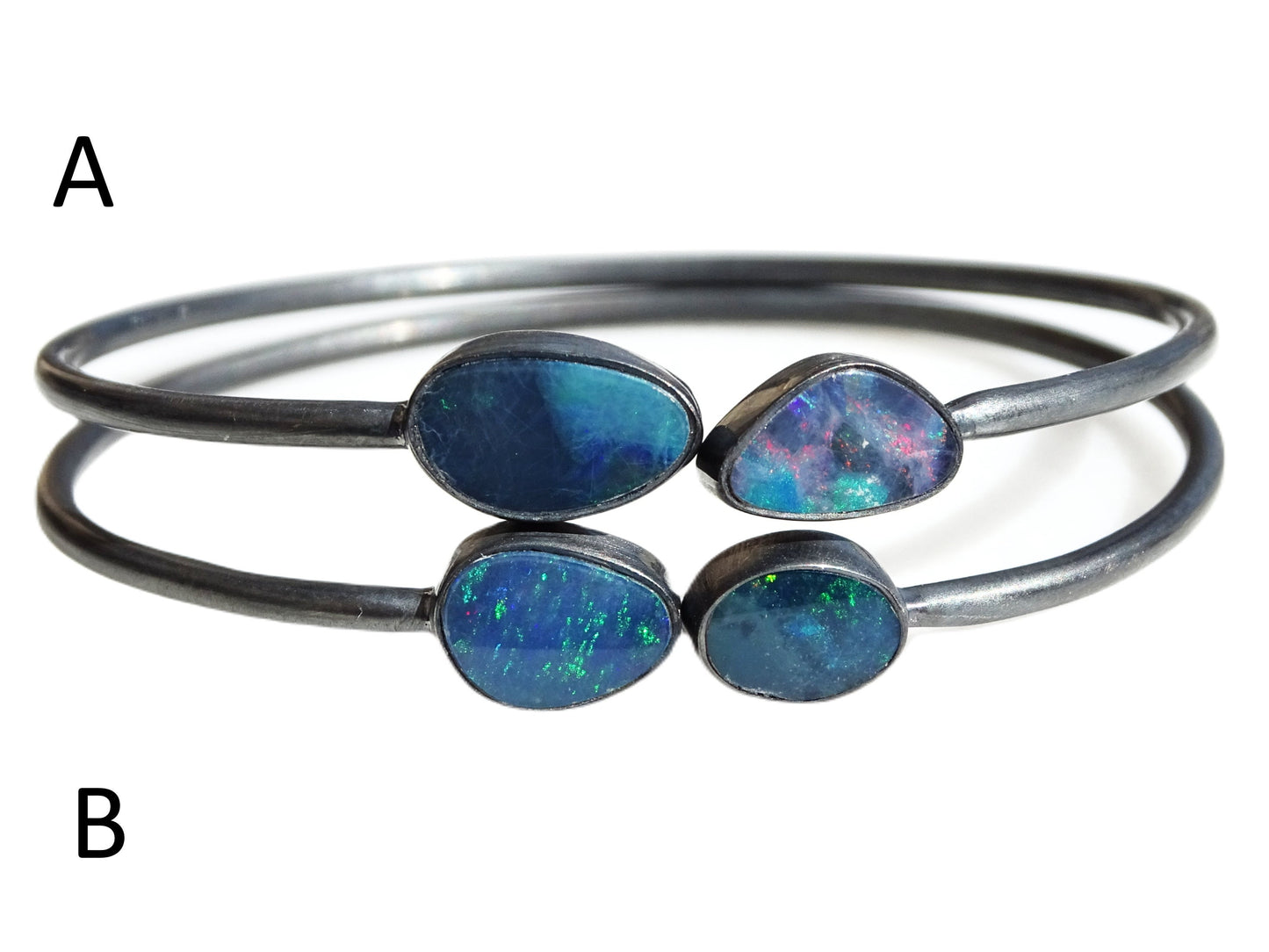 dainty opal bracelet black silver opal cuff bracelet, stacking bangle silver opal bangle, Australian opal jewelry, unique gift for wife - CrazyAss Jewelry Designs