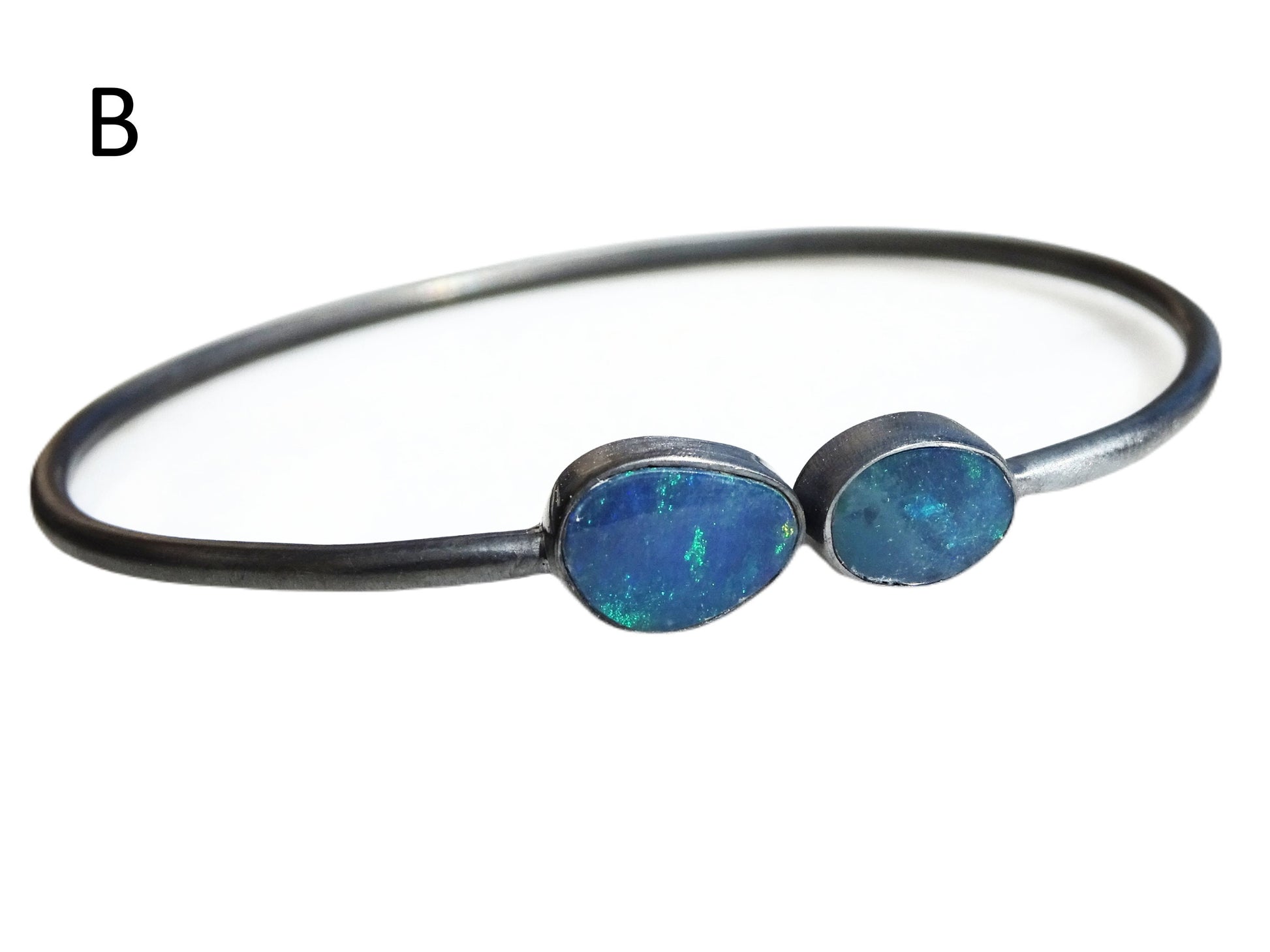dainty opal bracelet black silver opal cuff bracelet, stacking bangle silver opal bangle, Australian opal jewelry, unique gift for wife - CrazyAss Jewelry Designs