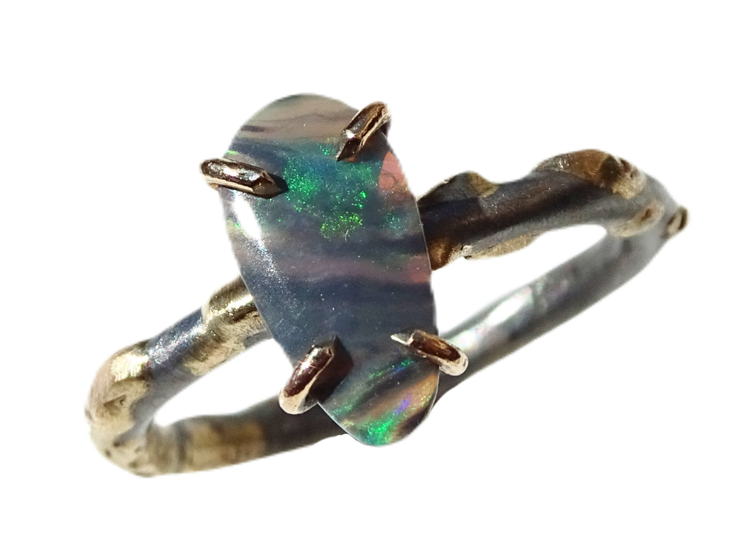 black opal ring gold silver ring, opal wedding ring set, dainty opal ring viking engagement ring, molten opal ring, anniversary gift for her - CrazyAss Jewelry Designs