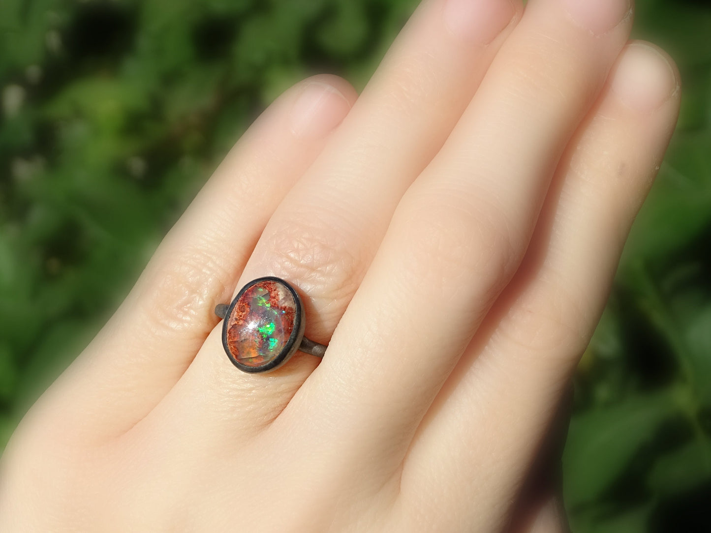fire opal ring black silver, fire opal engagement ring, black silver opal ring, rainbow opal ring, unique gift for her Birthstone jewelry - CrazyAss Jewelry Designs