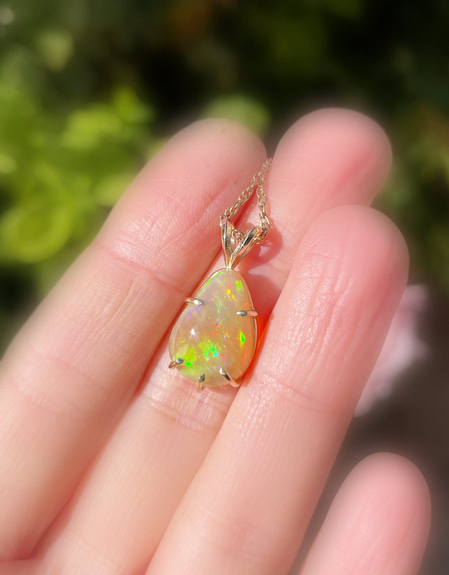 unique gold opal necklace rainbow colors