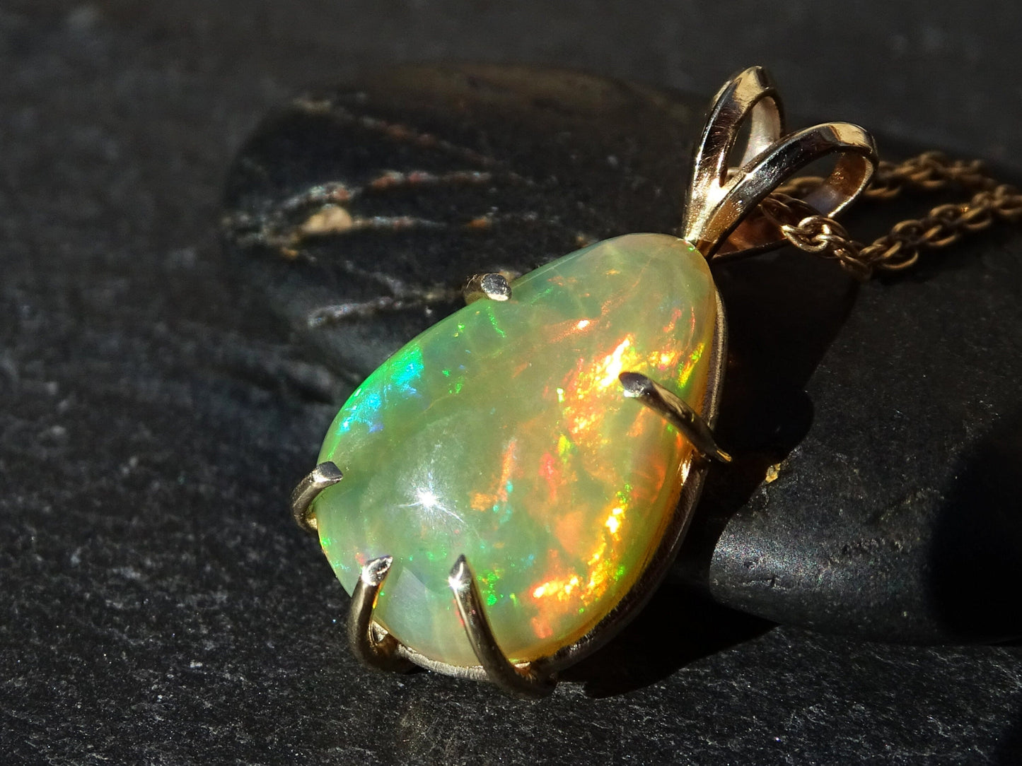 dainty gold opal necklace for women