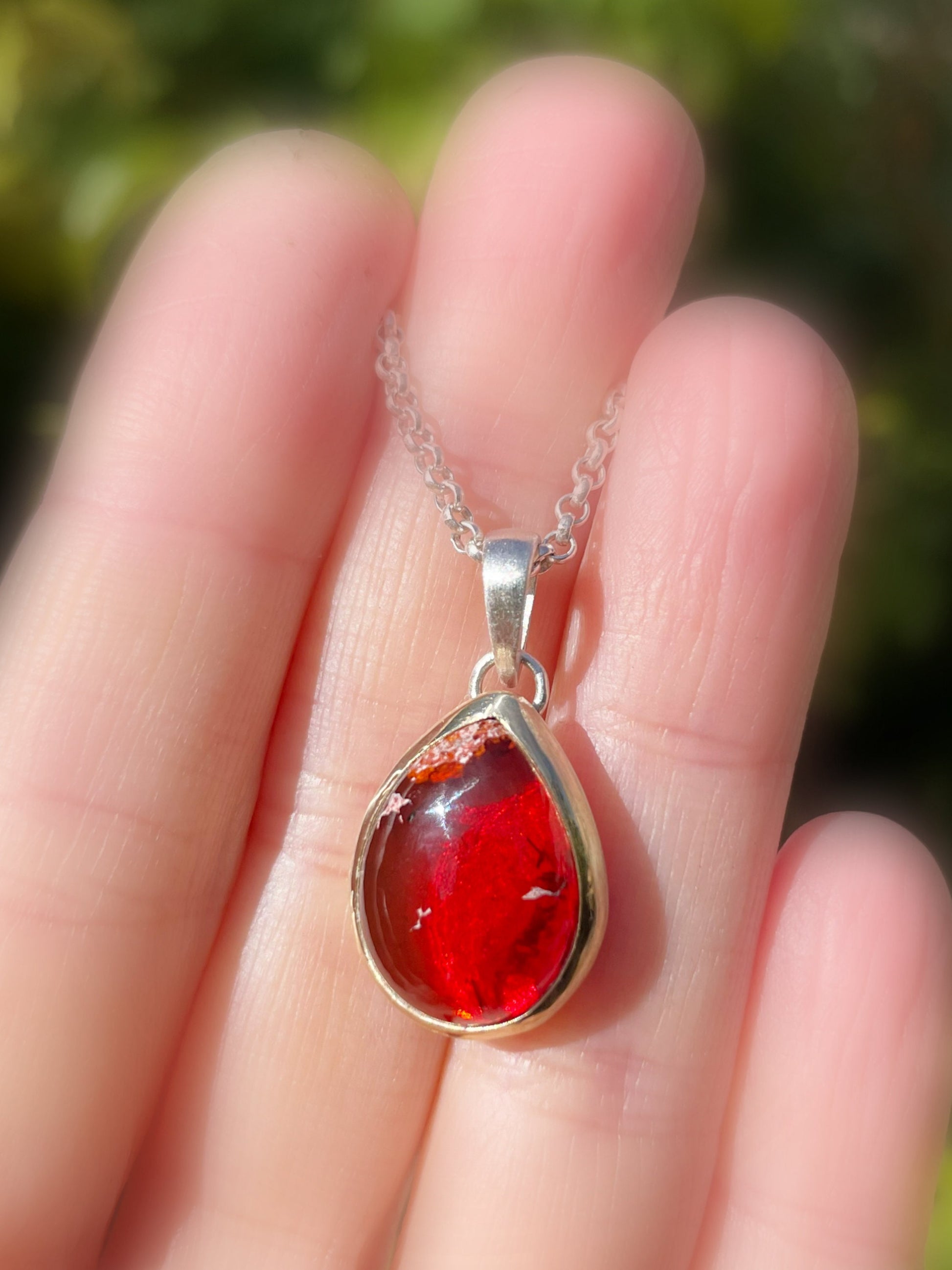 red fire opal pendant in gold and silver, opal charm pendant, fire opal crystal pendant, layering necklace, unique anniversary gift for her - CrazyAss Jewelry Designs