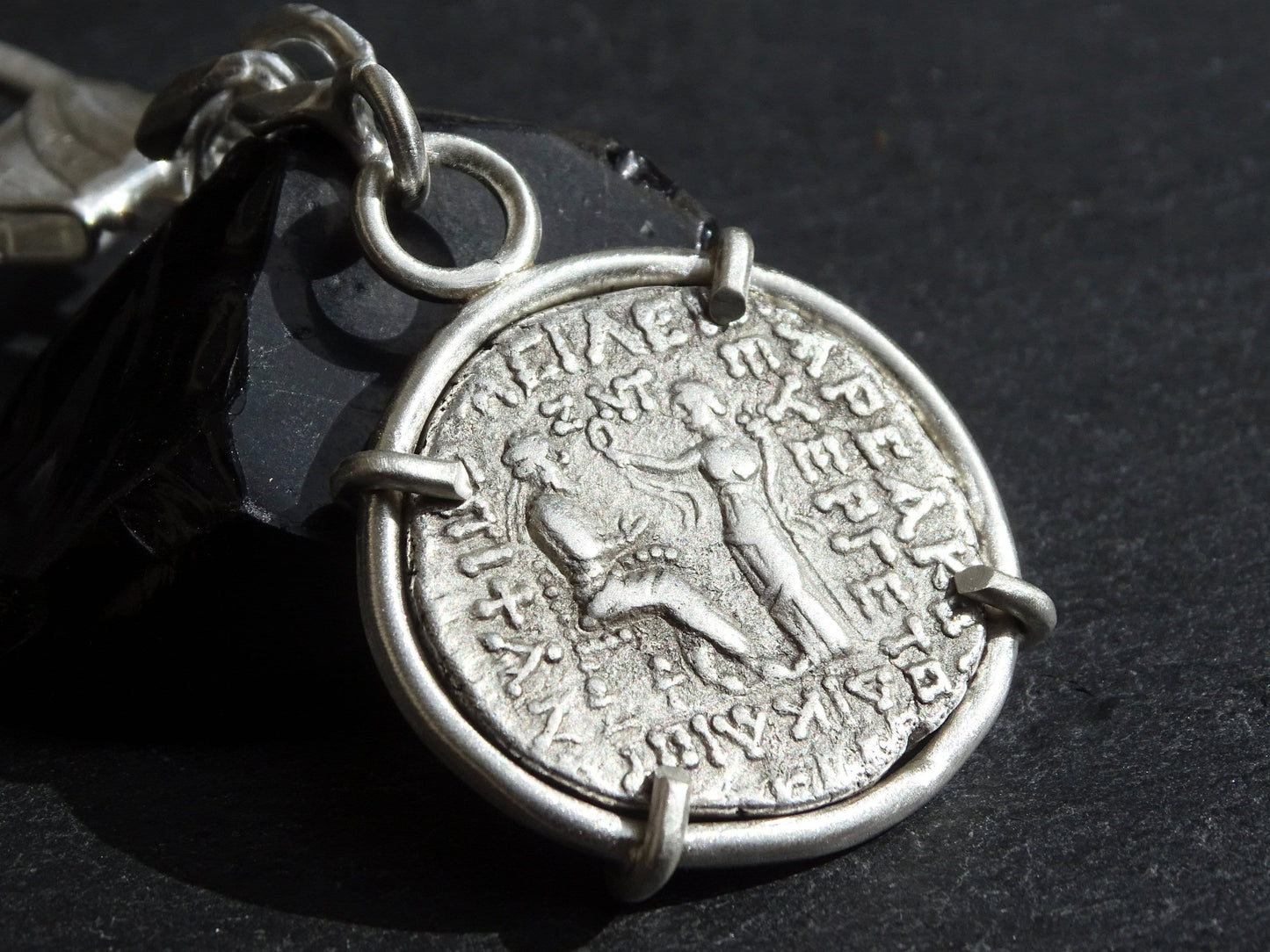 sterling silver keychain with ancient Parthia coin