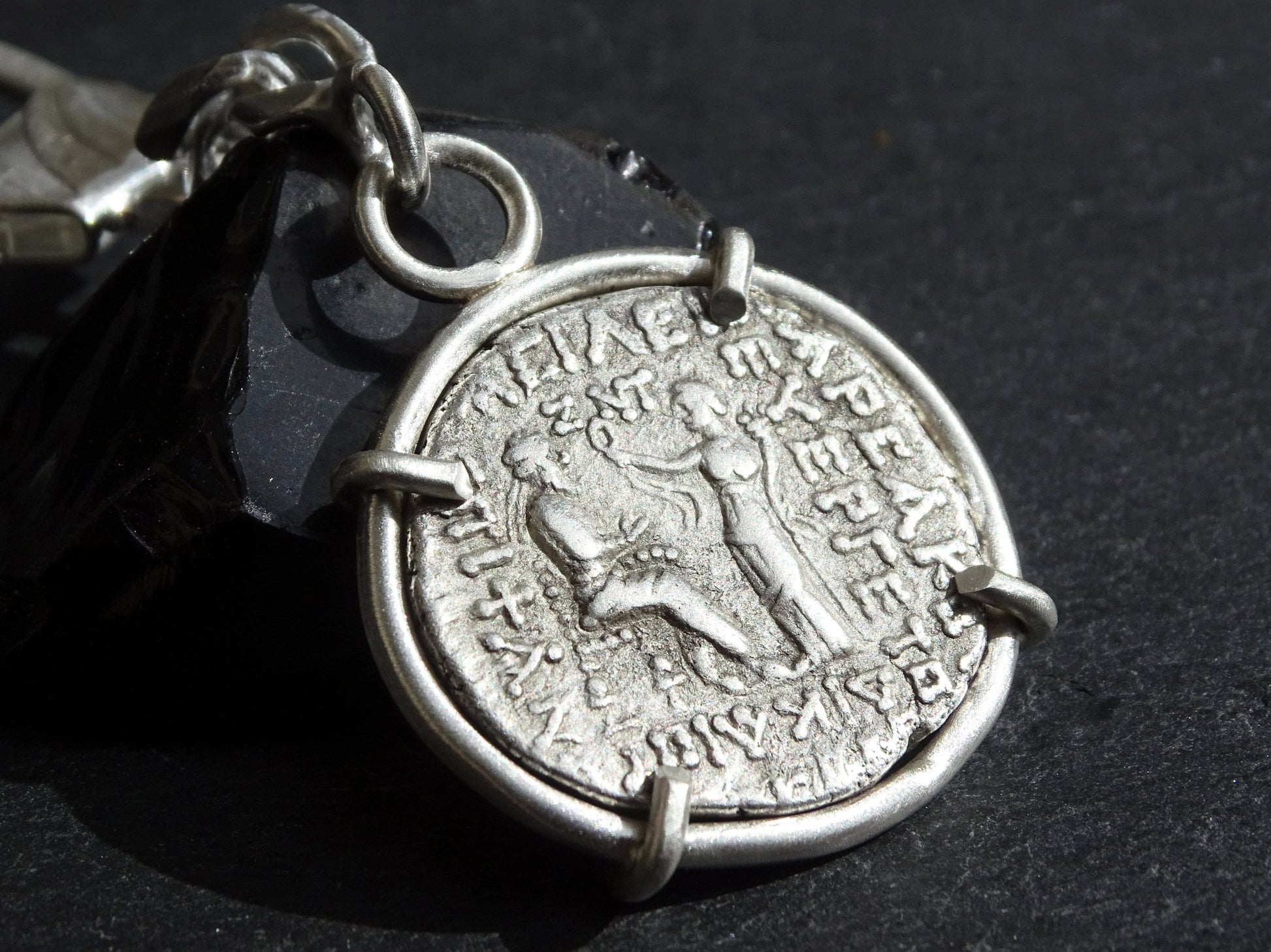 sterling silver keychain with ancient Parthia coin