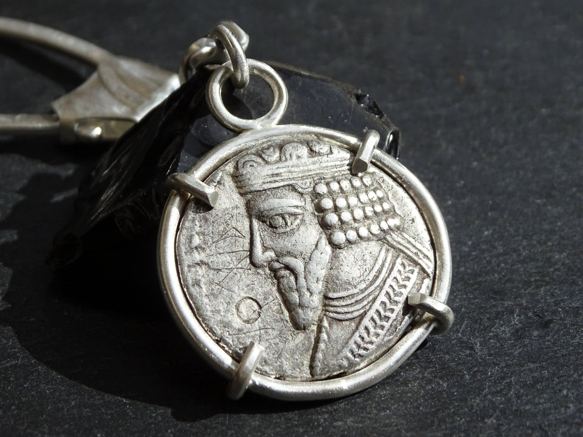 sterling silver keychain with ancient Parthia coin