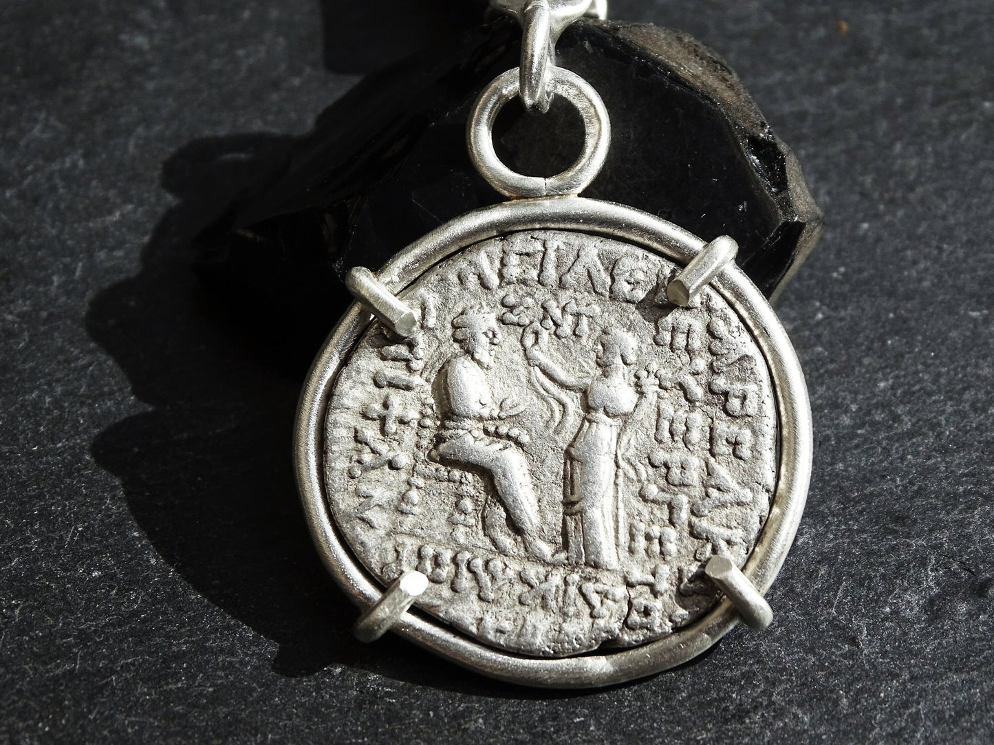 sterling silver keychain with ancient Parthia coin