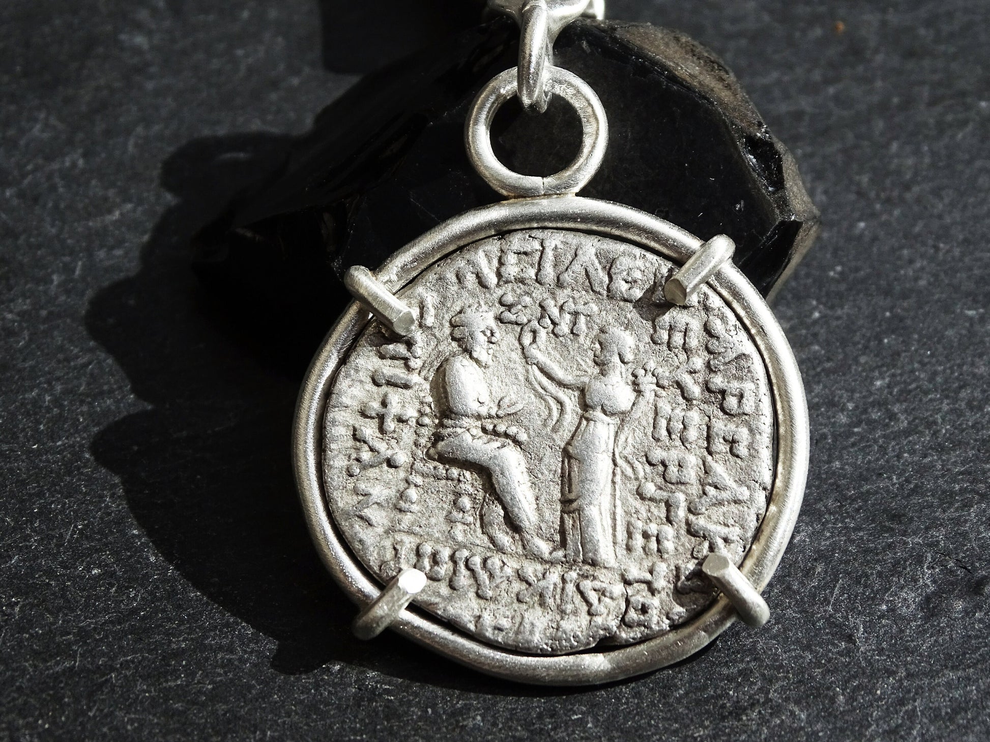 sterling silver keychain with ancient Parthia coin