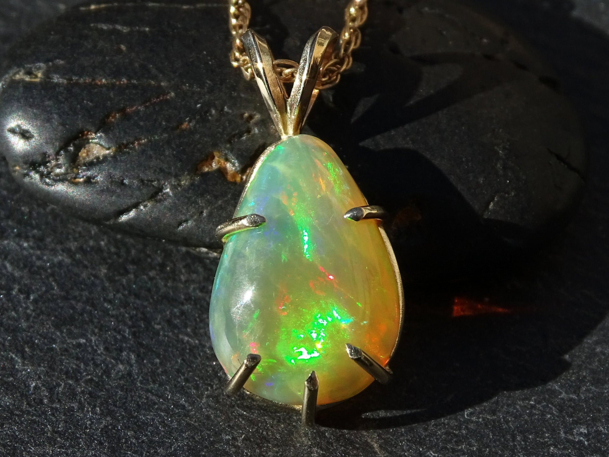 gold opal necklace rainbow welo opal