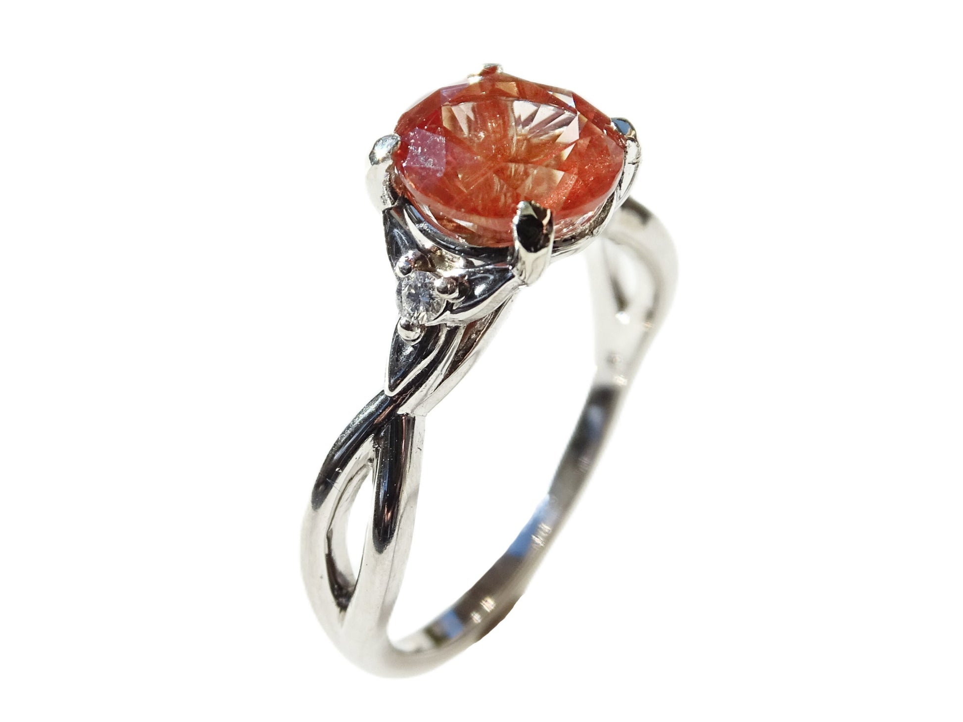 Oregon sunstone ring white gold engagement ring, diamond sunstone ring, schiller sunstone jewelry anniversary gift for her three stone ring - CrazyAss Jewelry Designs