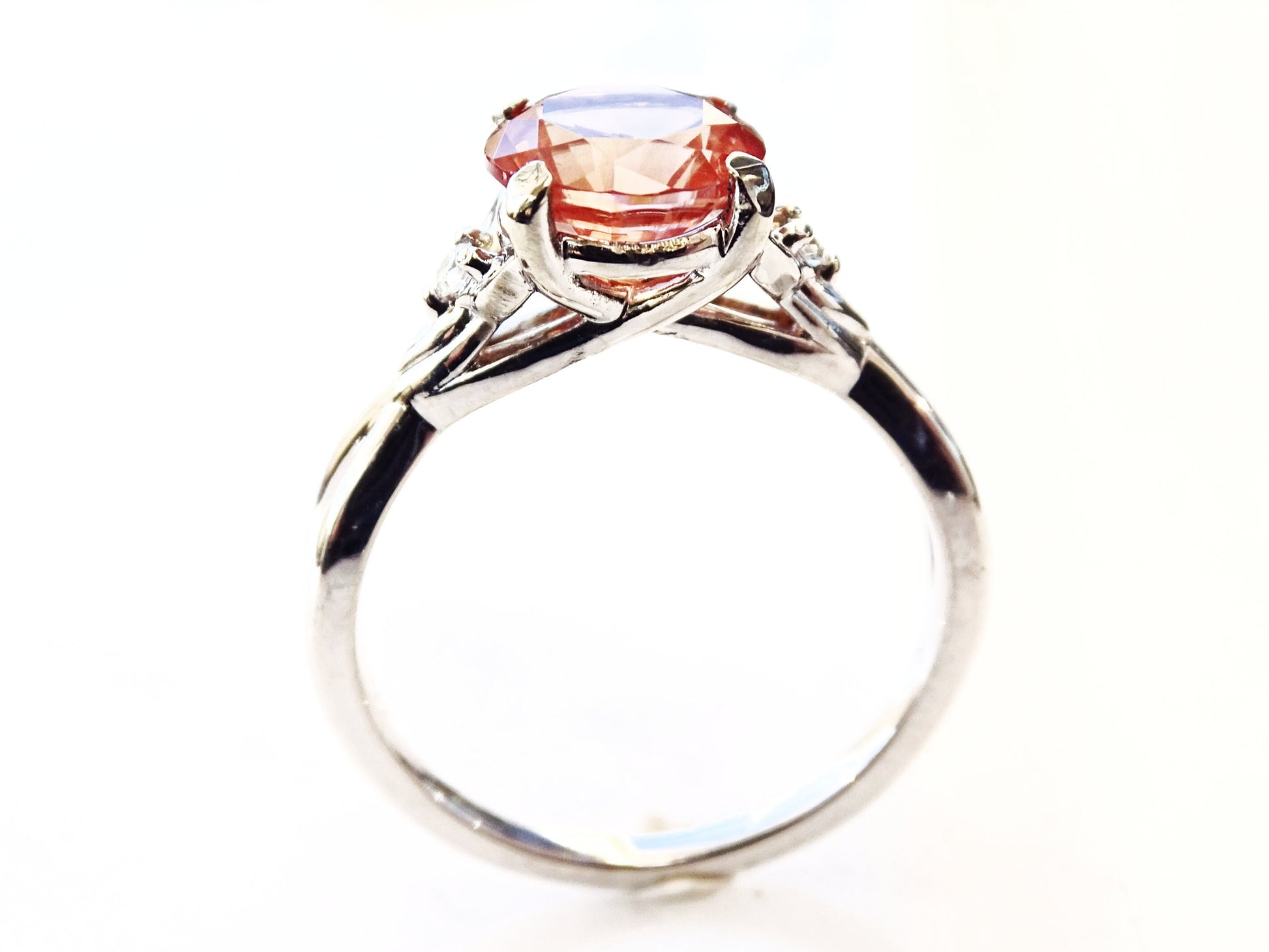 Oregon sunstone ring white gold engagement ring, diamond sunstone ring, schiller sunstone jewelry anniversary gift for her three stone ring - CrazyAss Jewelry Designs