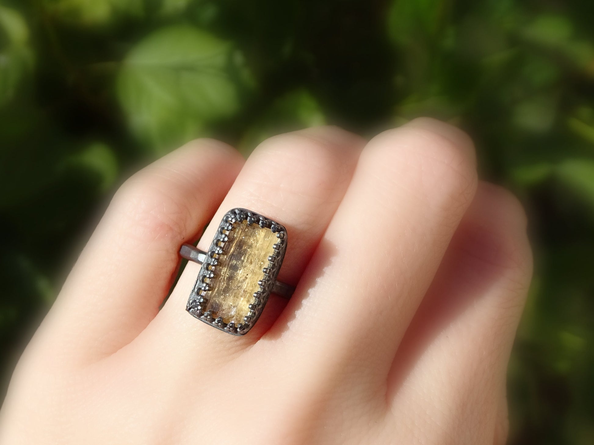 Imperial Topaz ring black silver, golden Topaz engagement ring, raw Topaz crystal ring, uncut crystal silver ring, anniversary gift for her - CrazyAss Jewelry Designs